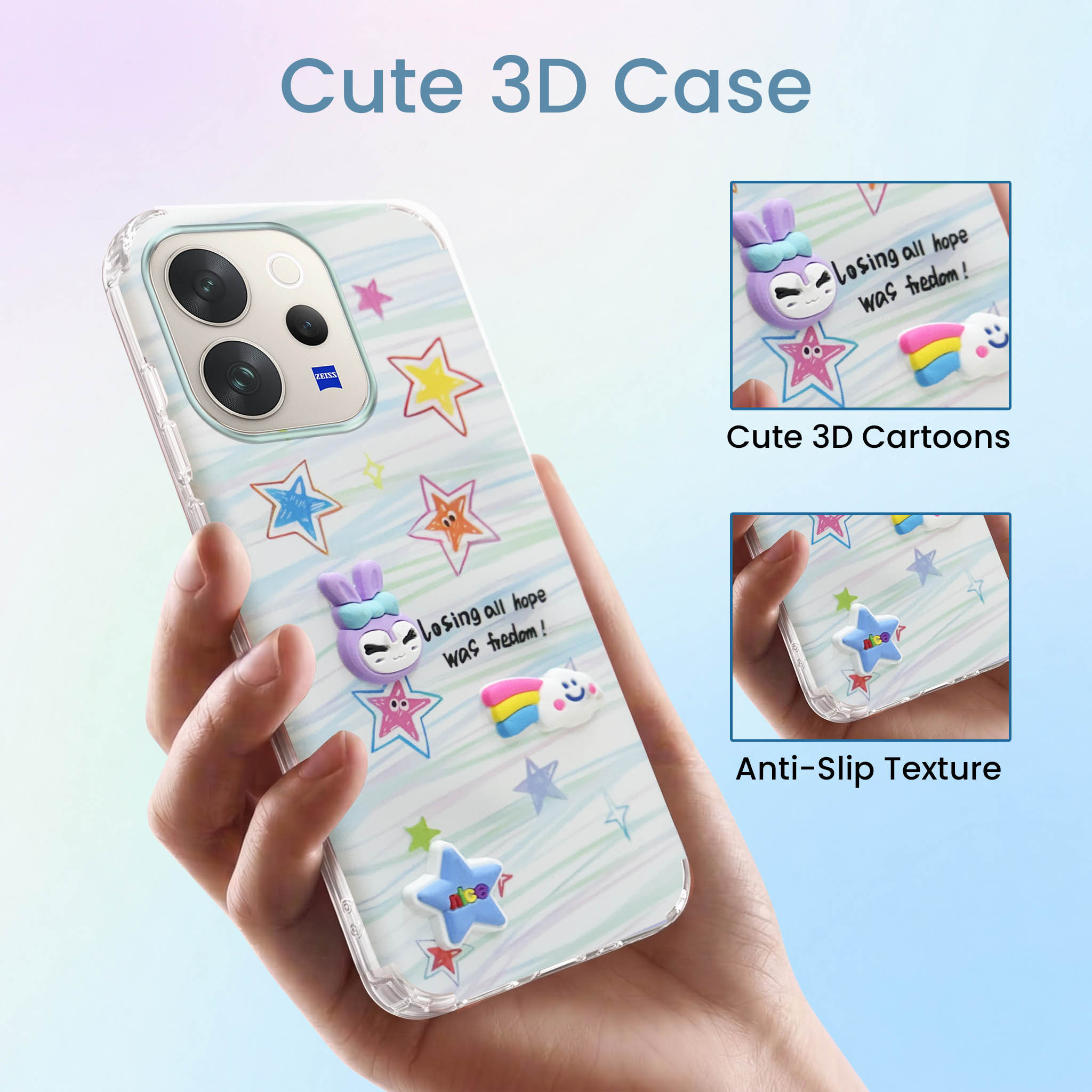For Vivo V70 | Vivo V70 Elite 5G Back Cover Case (3D Cute Cartoons | Hard Back Side Soft | Matte Premium Finish | HD Printing)