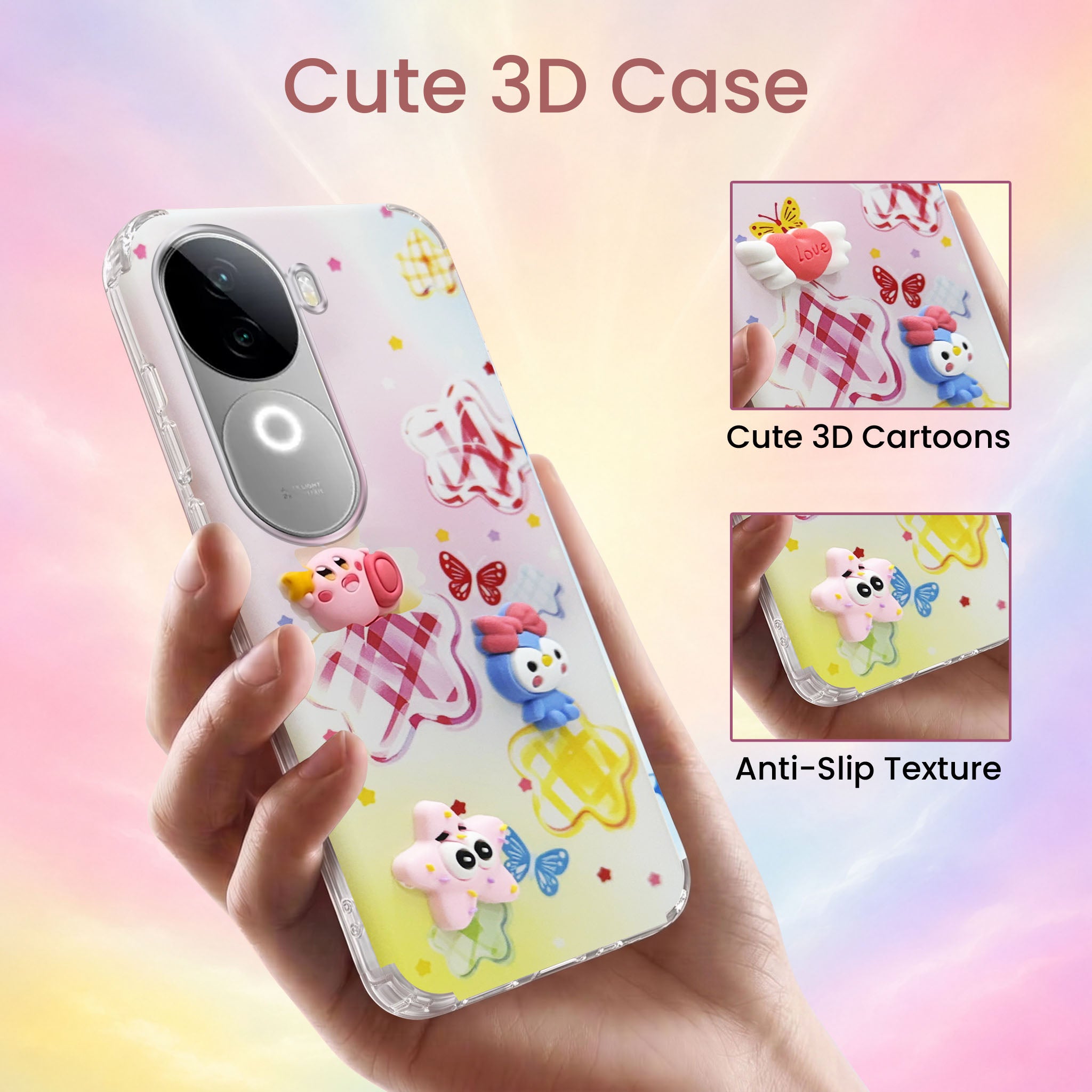 For Vivo iQOO Z9s Back Cover Case (3D Cute Cartoons | Hard Back Side Soft | Matte Premium Finish | HD Printing)