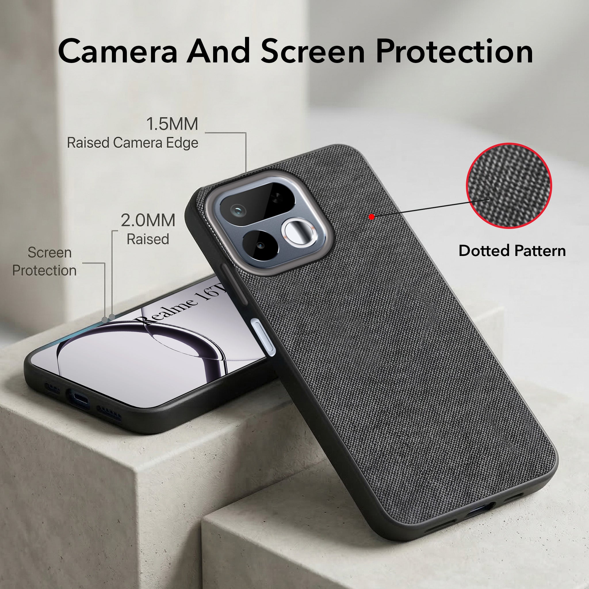 For Realme 16T 5G Combo (Textured Grip Design | Micro-Fiber Cloth Inside | Oleophobic Coating Screen Glass)