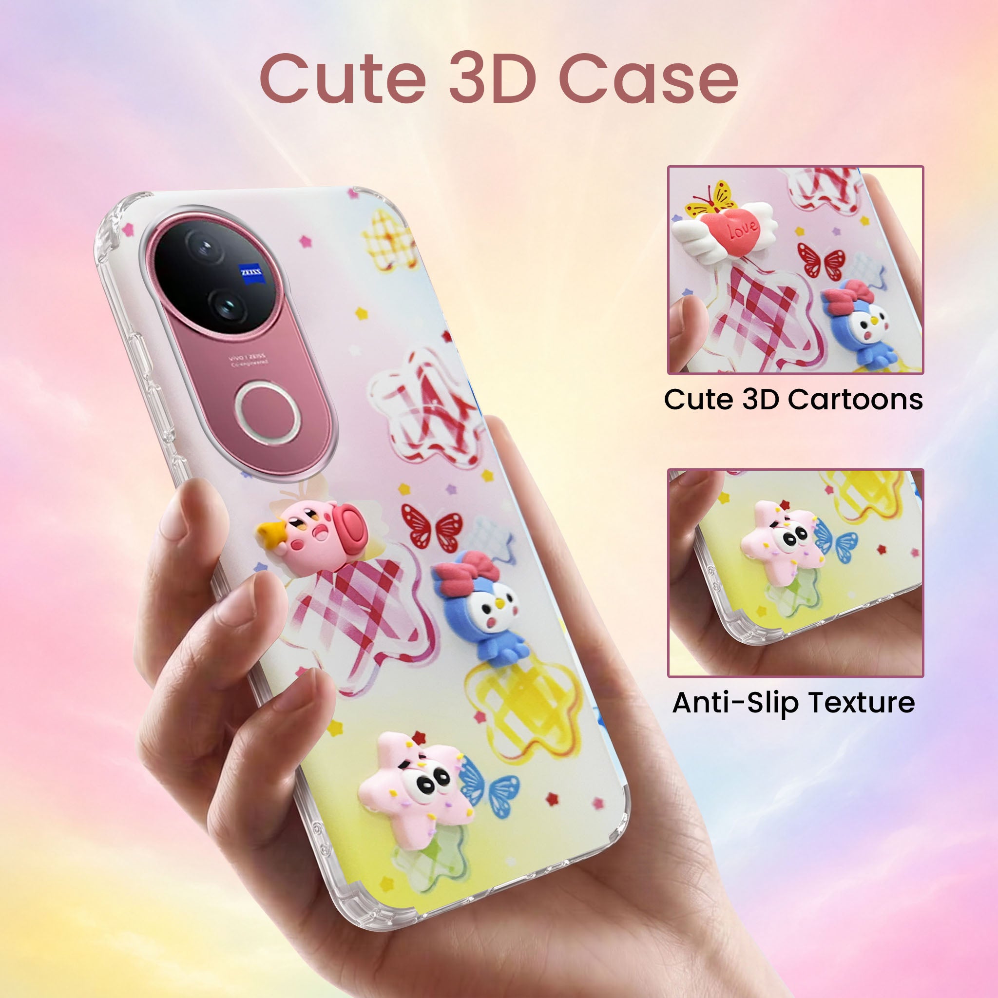 For Vivo V50 | Vivo V50e Back Cover Case (3D Cute Cartoons | Hard Back Side Soft | Matte Premium Finish | HD Printing)