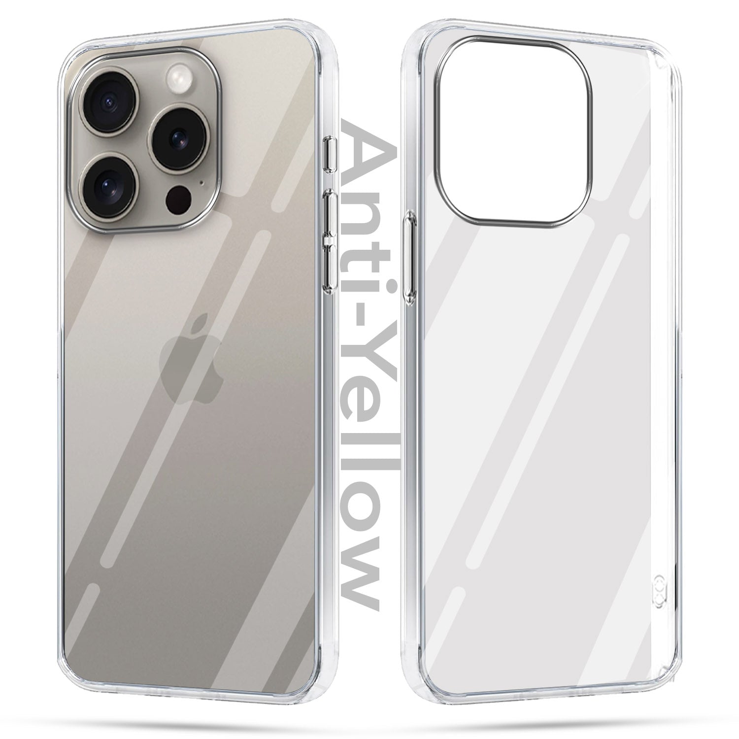 For Apple iPhone 15 Pro Combo with Back Cover and 9H Tempered Glass (Lifetime Anti-Yellow | Sleek Hard Crystal | Oleophobic Coating Screen Glass)