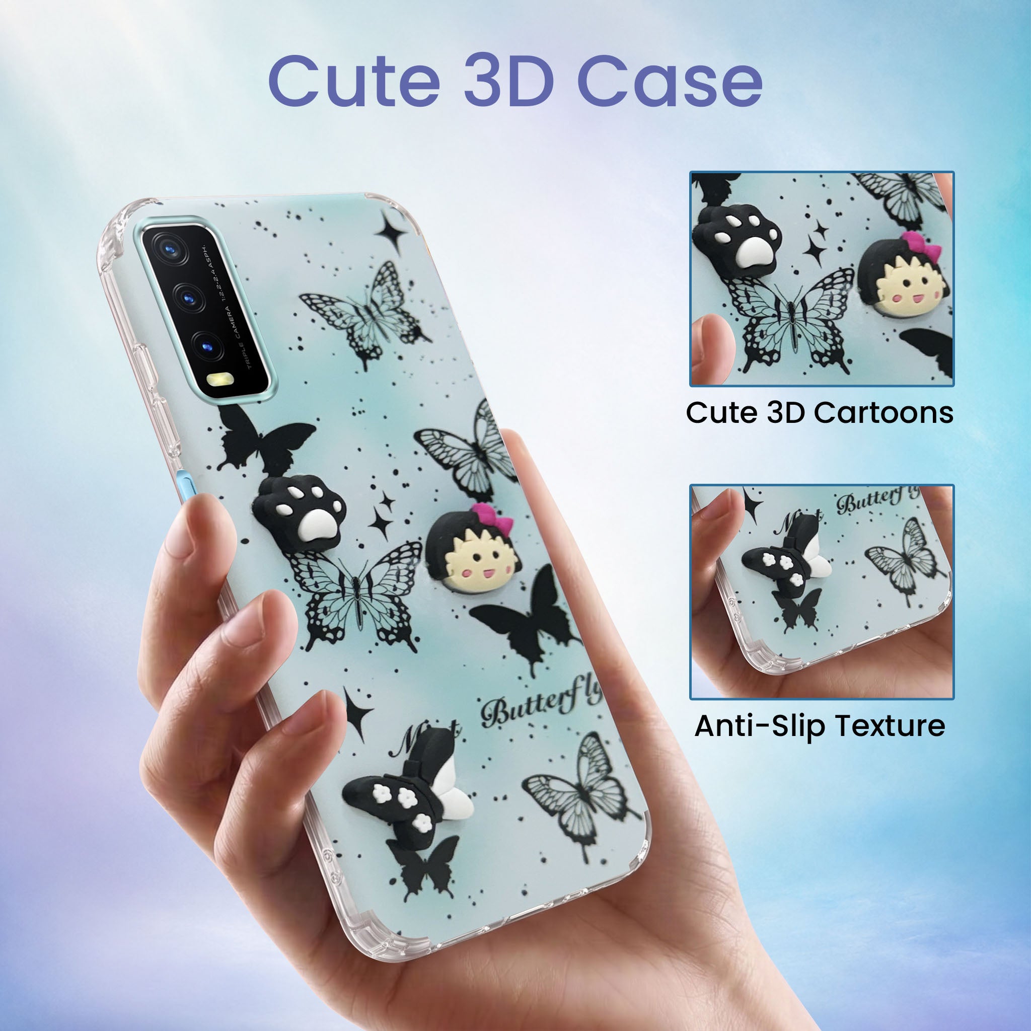 For Vivo Y20A | Y20T | Y20G Back Cover Case (3D Cute Cartoons | Hard Back Side Soft | Matte Premium Finish | HD Printing)