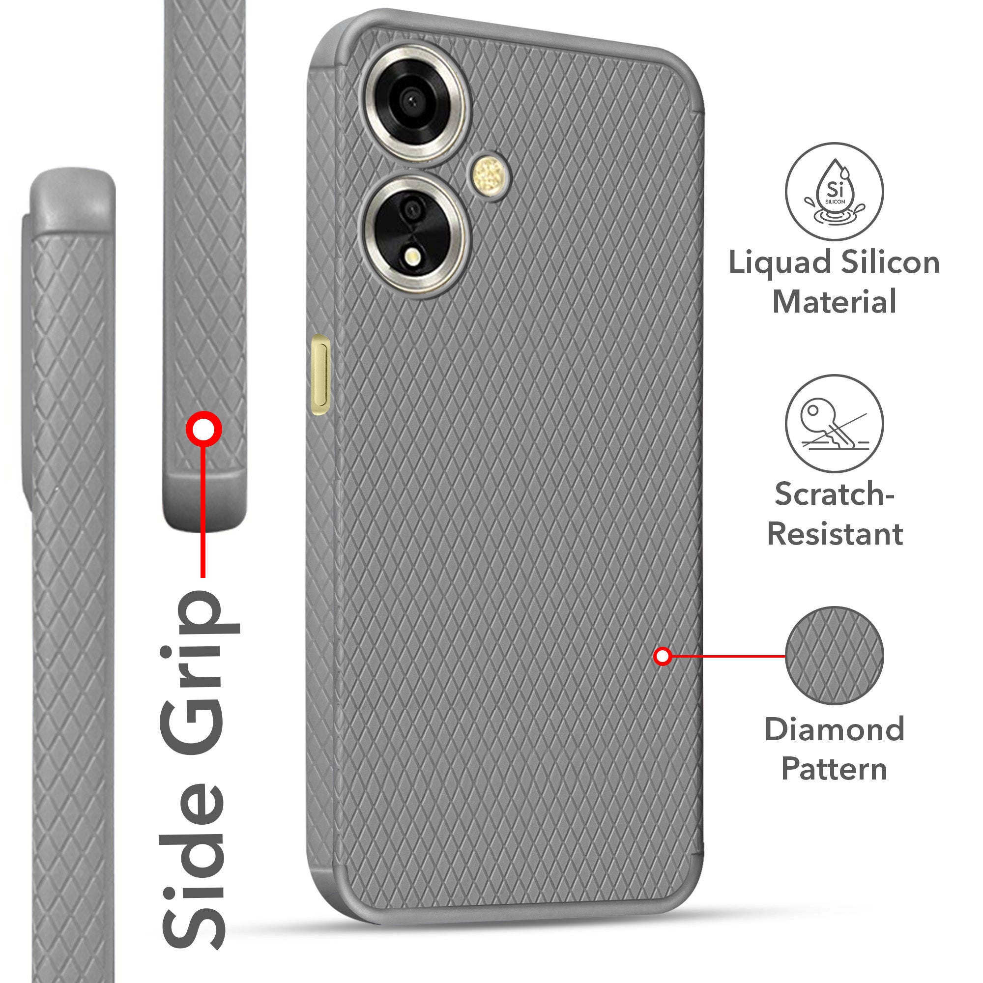 For Oppo A59 5G Back Cover Case Liquid Silicone (Camera Protection | Side Grip Texture | Soft and Flexible)