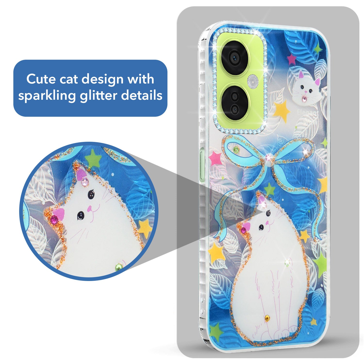 For OnePlus Nord CE 3 Lite Back Cover Case (Luxury Floral Glitter Cute Butterfly | Diamond Studded Camera Bump | Girls & Women Design)