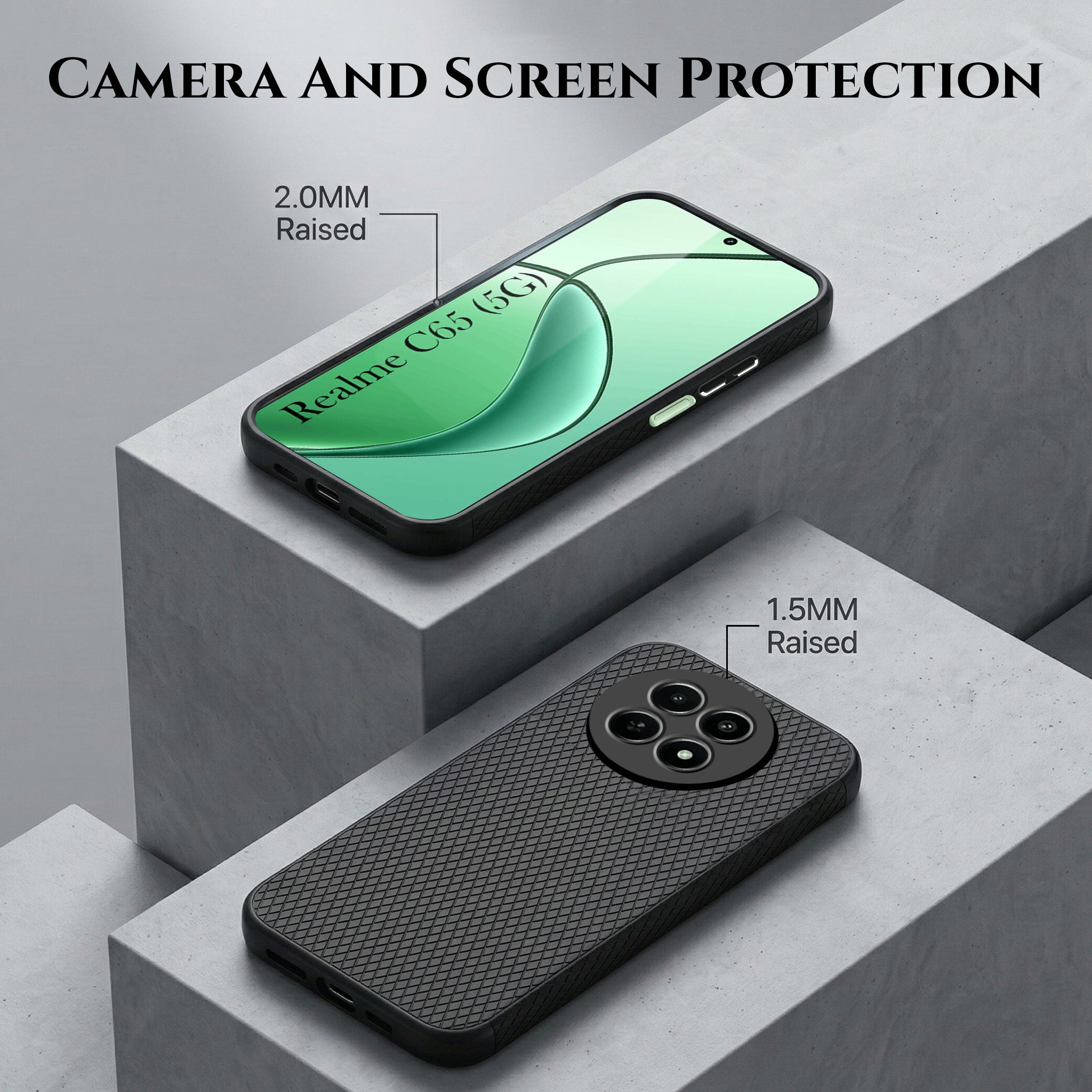 For Realme C65 5G Combo with Back Cover and 9H Tempered Glass (Liquid Silicone | Camera Protection | Oleophobic Coating Screen Glass)