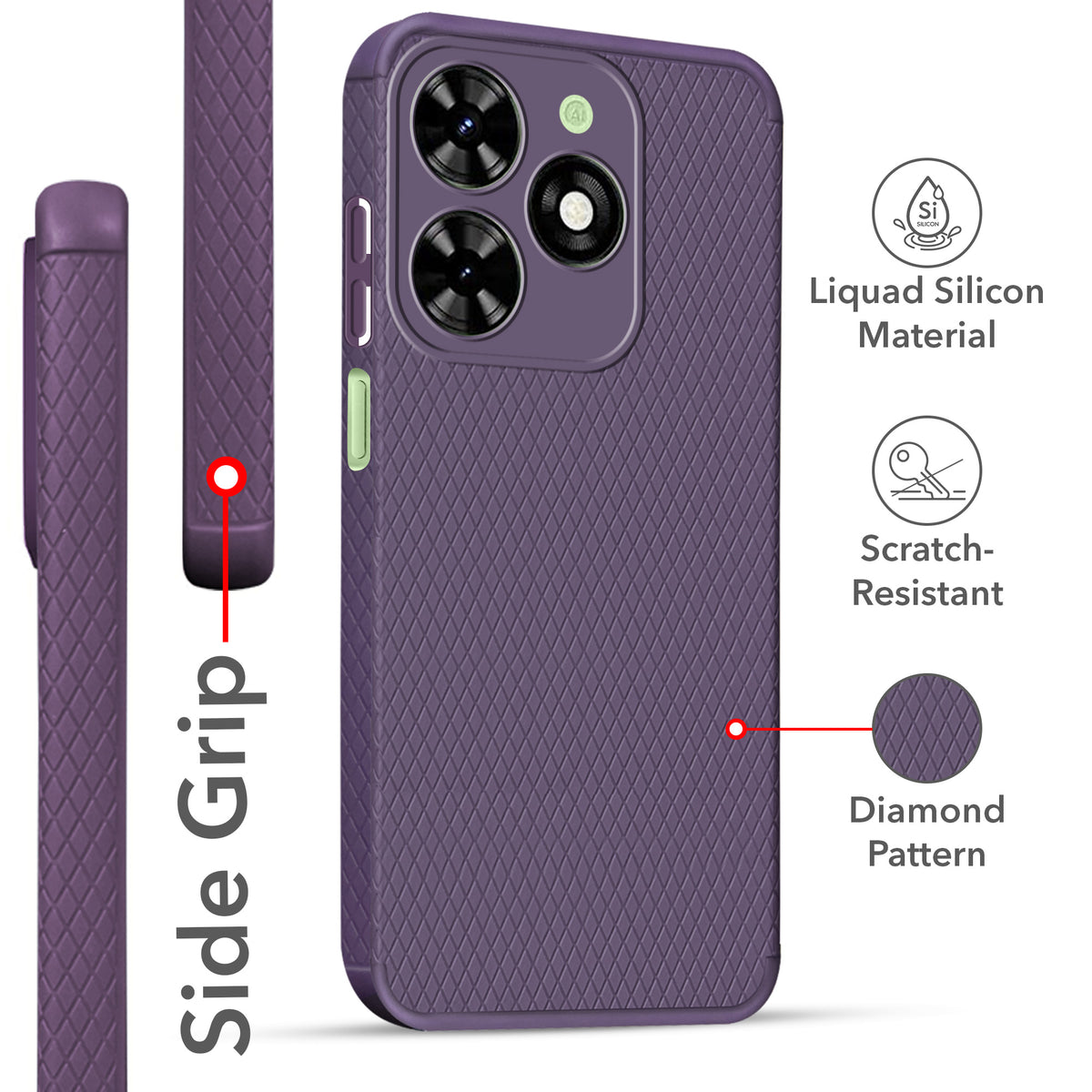 For Tecno Spark Go 2024 Back Cover Case (Liquid Silicone | Side Grip | Camera Protection)