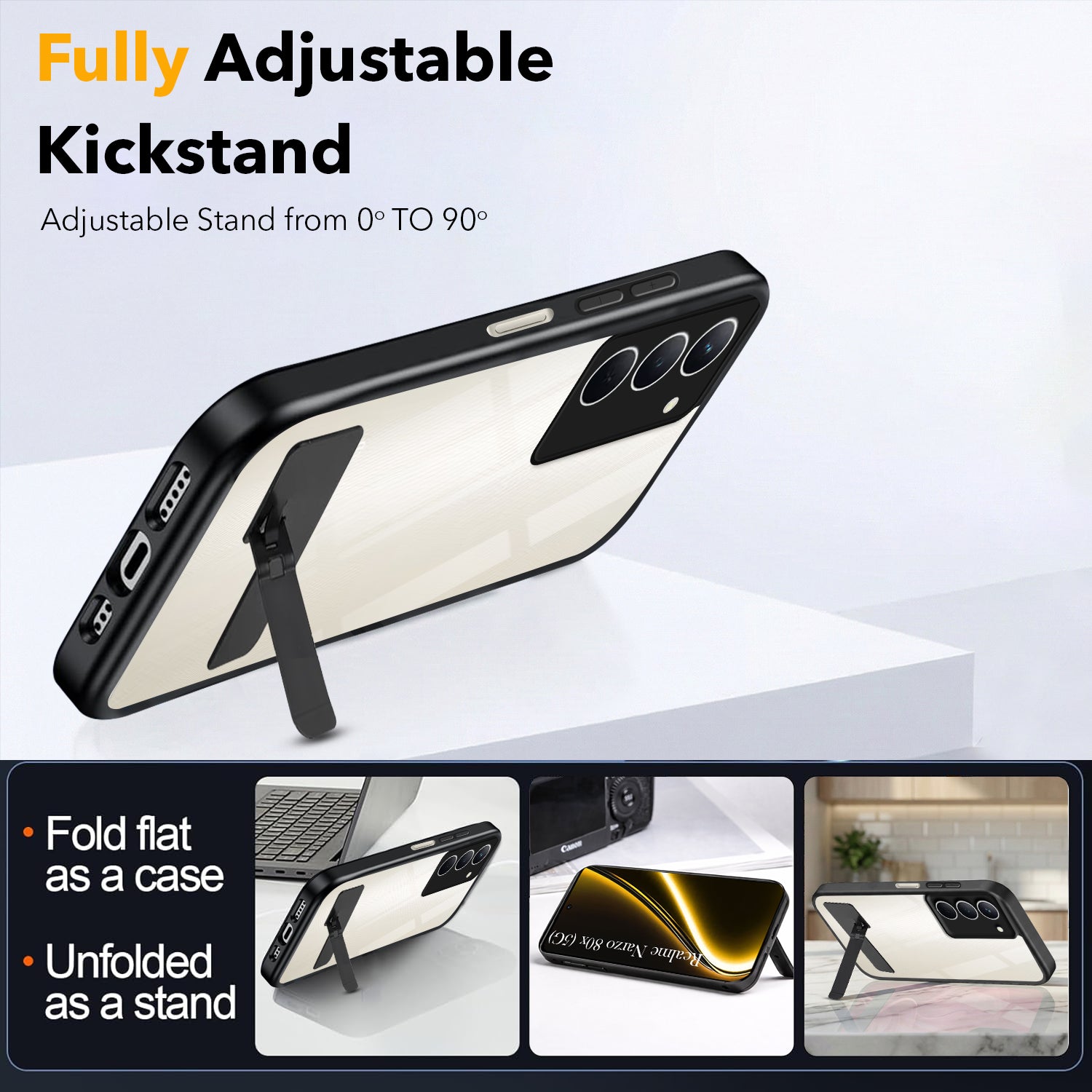 For Realme Narzo 80x Back Cover Case (Built-in Stand | Lifetime Anti Yellow | Kickstand Shockproof | Camera Protection | MagSafe Compatible)