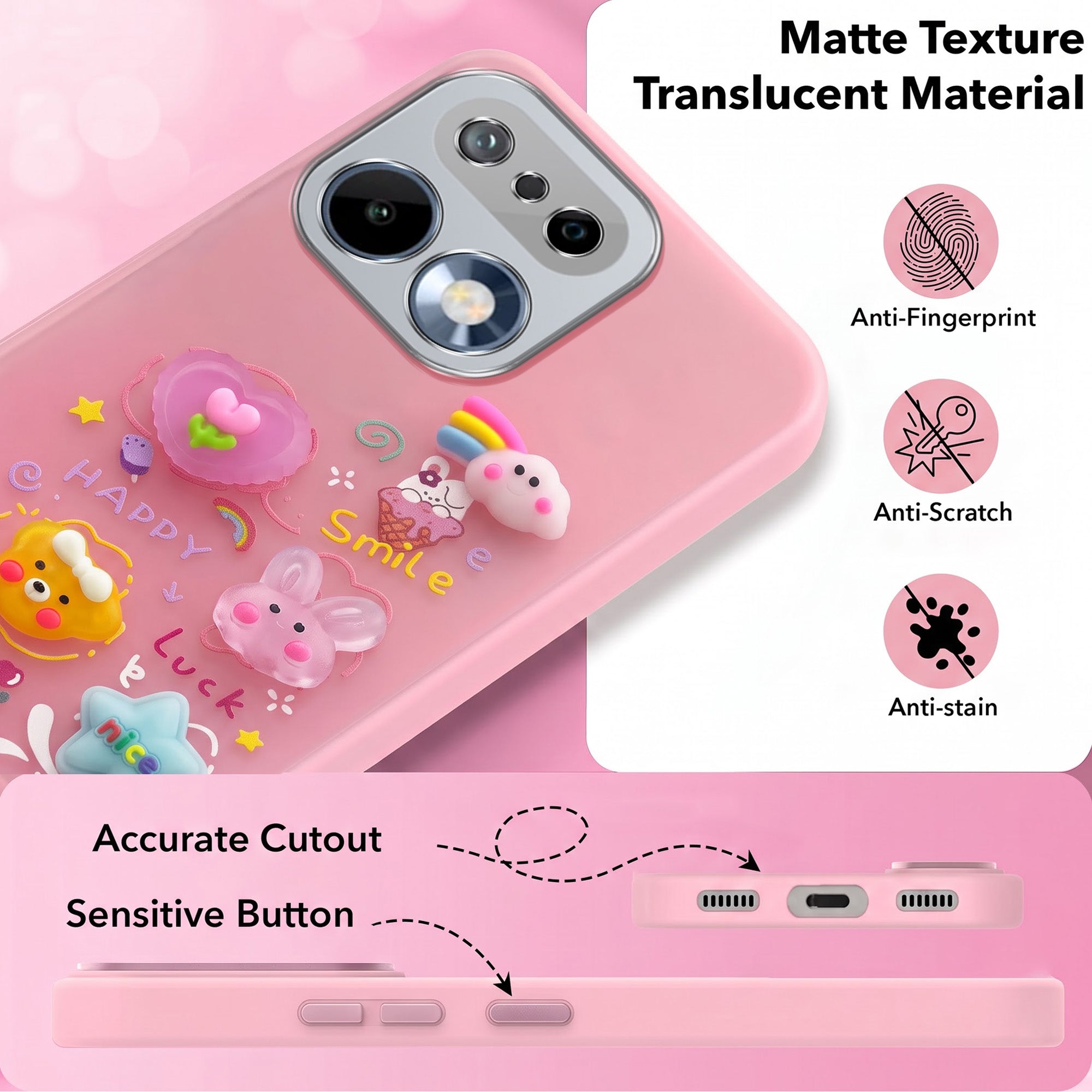 For Realme 16 Pro Back Cover Case (3D Cute Cartoons | Hard Back Side Soft | Matte Premium Finish | HD Printing)