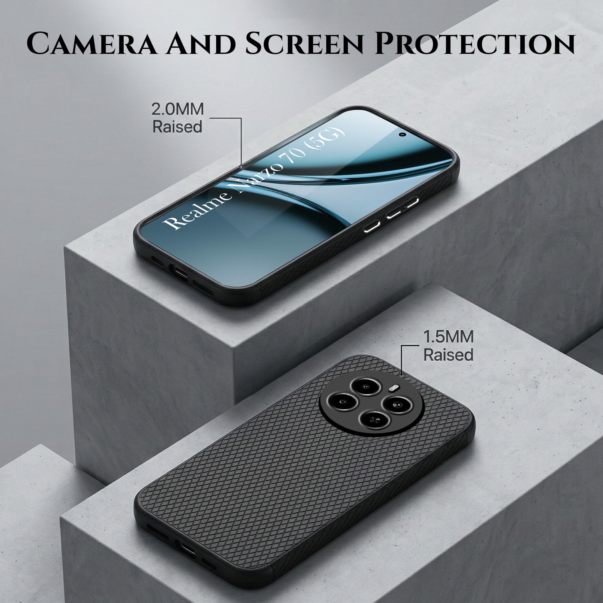 For Realme Narzo 70 5G Combo with Back Cover and 9H Tempered Glass (Liquid Silicone | Camera Protection | Oleophobic Coating Screen Glass)