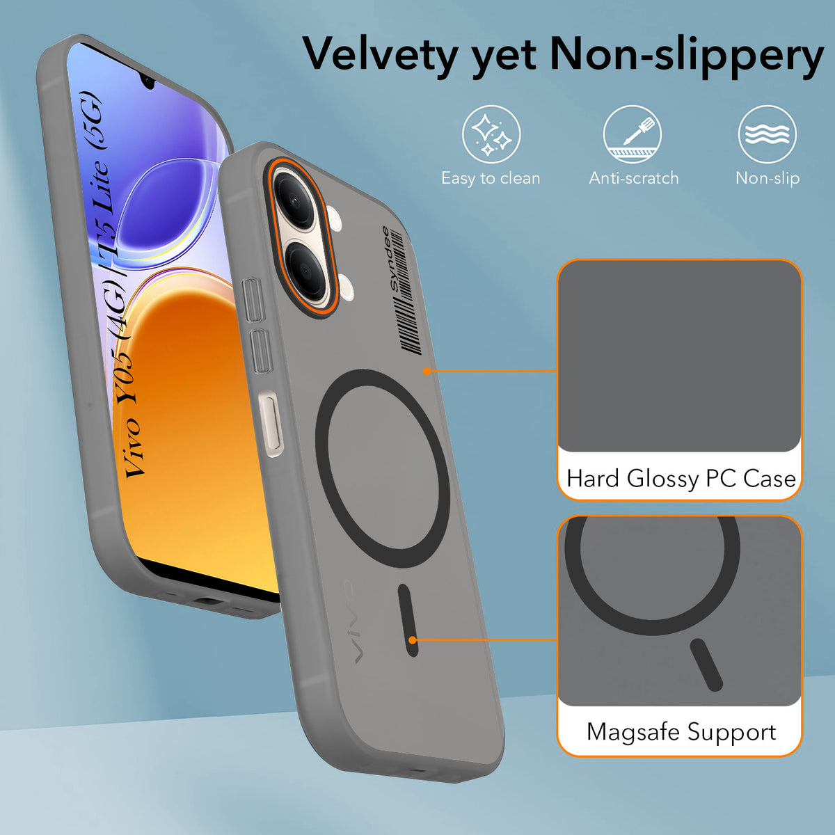 For Vivo Y05 4G | Vivo T5 Lite 5G Back Cover Case (Soft Touch | Camera Bump Protection | MagSafe Compatible | Matte Finish)