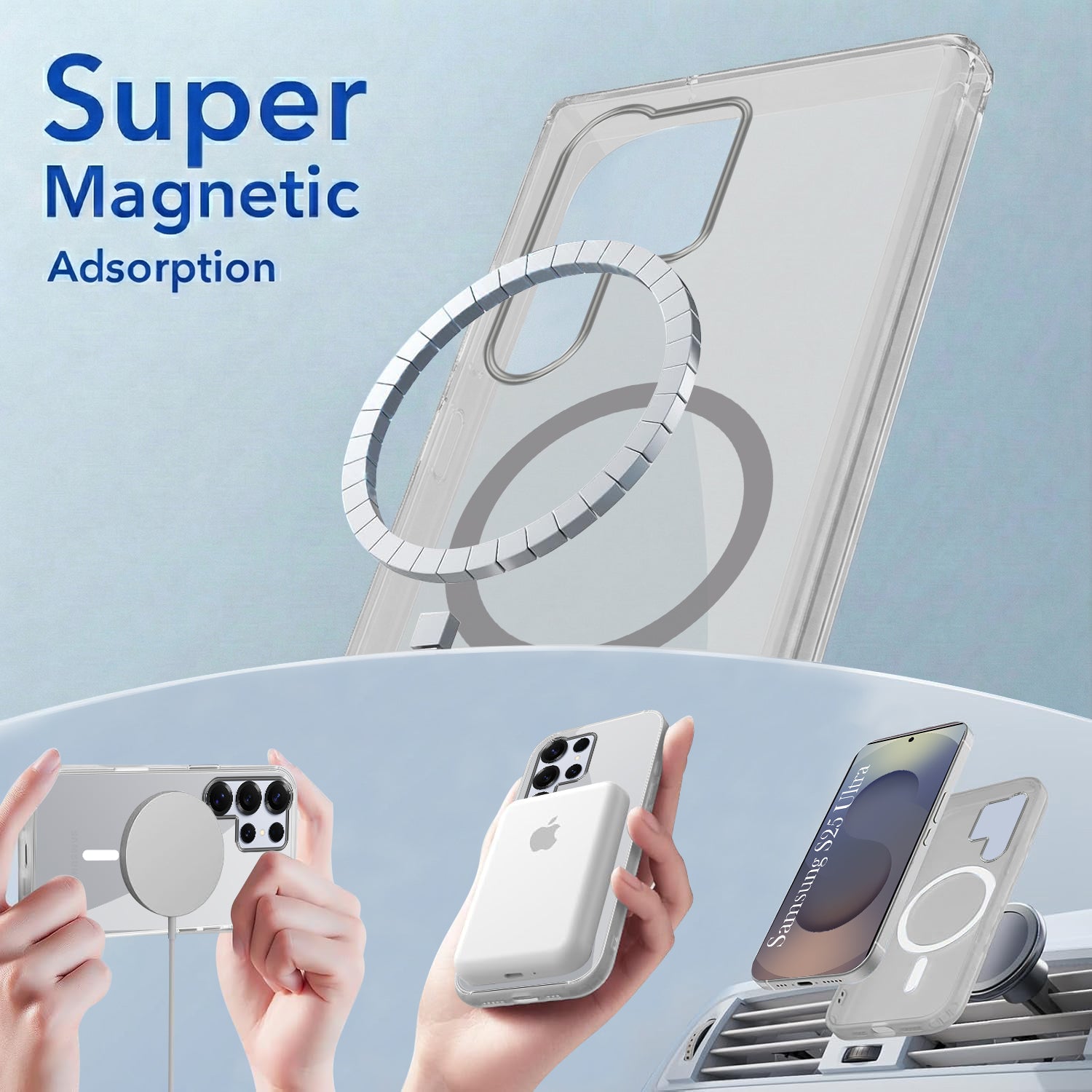 For Samsung Galaxy S25 Ultra Back Cover Case  Lifetime Anti-Yellow MagSafe Compatible Clear (Sleek Hard Crystal | Shockproof and Camera Protection)