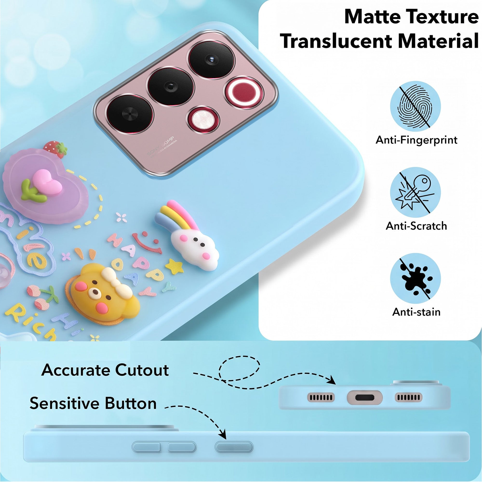 For Realme 15X Back Cover Case (3D Cute Cartoons | Hard Back Side Soft | Matte Premium Finish | HD Printing)