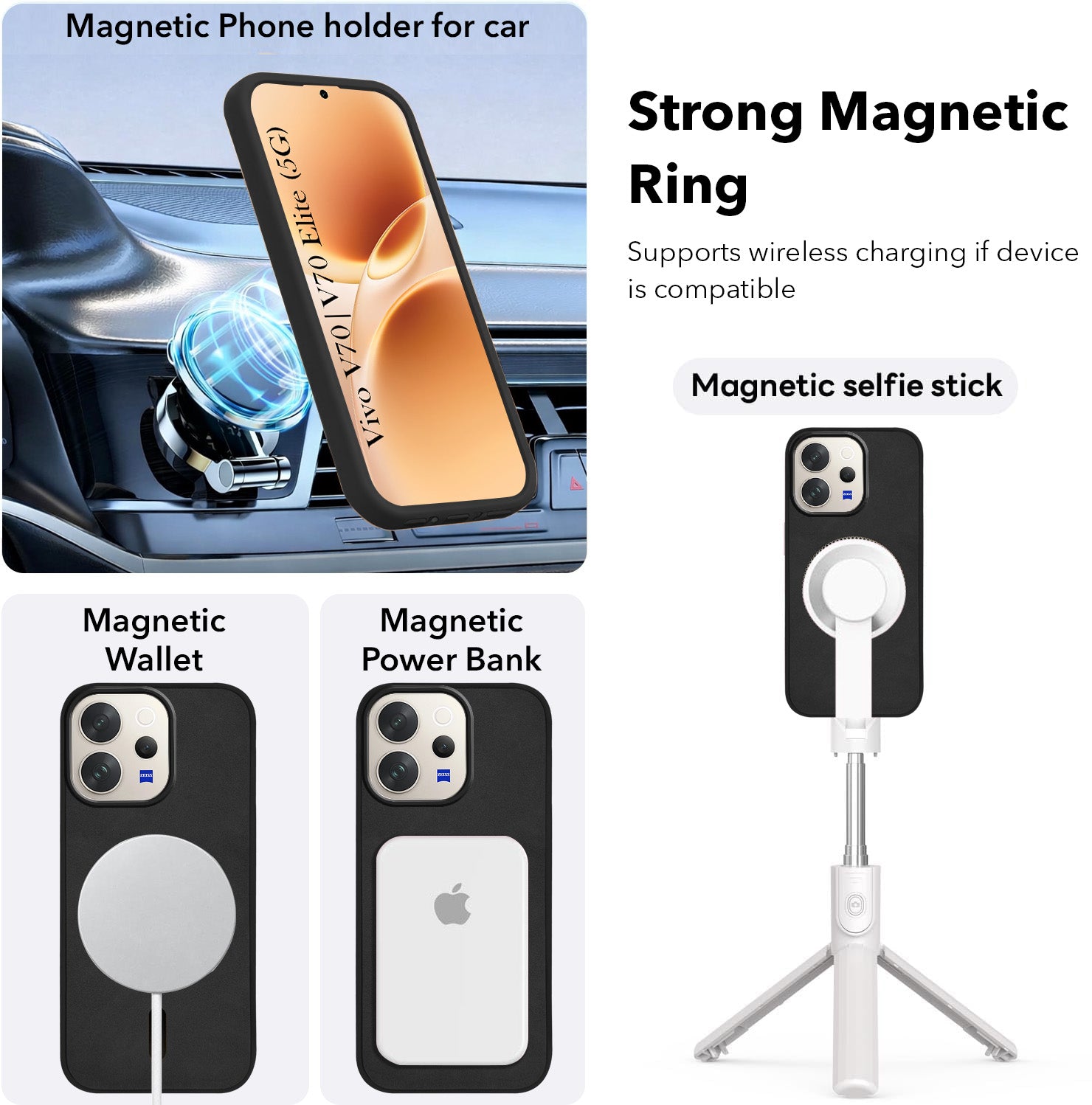 For Vivo V70 | Vivo V70 Elite 5G Back Cover Case Leather Finish (MagSafe Compatible Wireless Charging | Soft Touch | Camera Bump Protection)