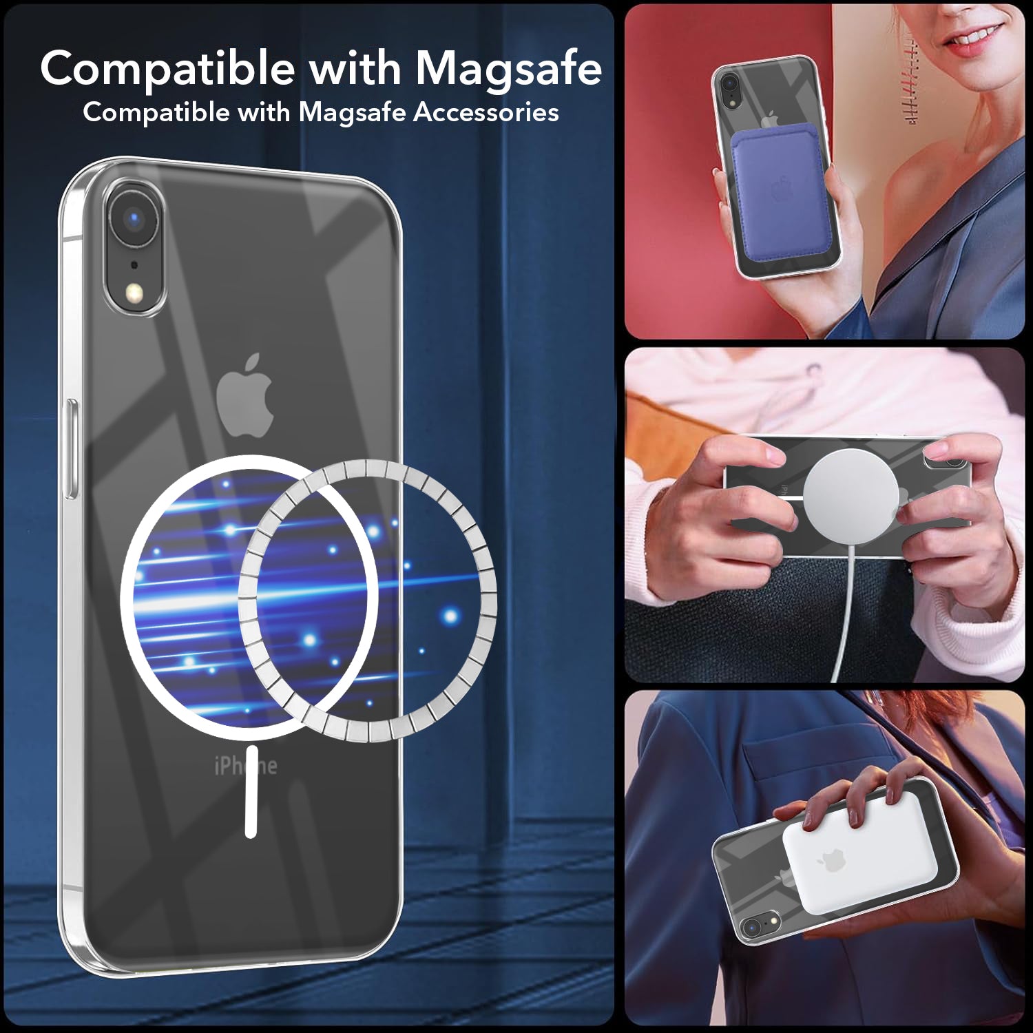 For Apple iPhone XR Back Cover Case (Crystal Clear Case | MagSafe Wireless Charging Support | Hard Anti Yellow | Camera Protection Bump)
