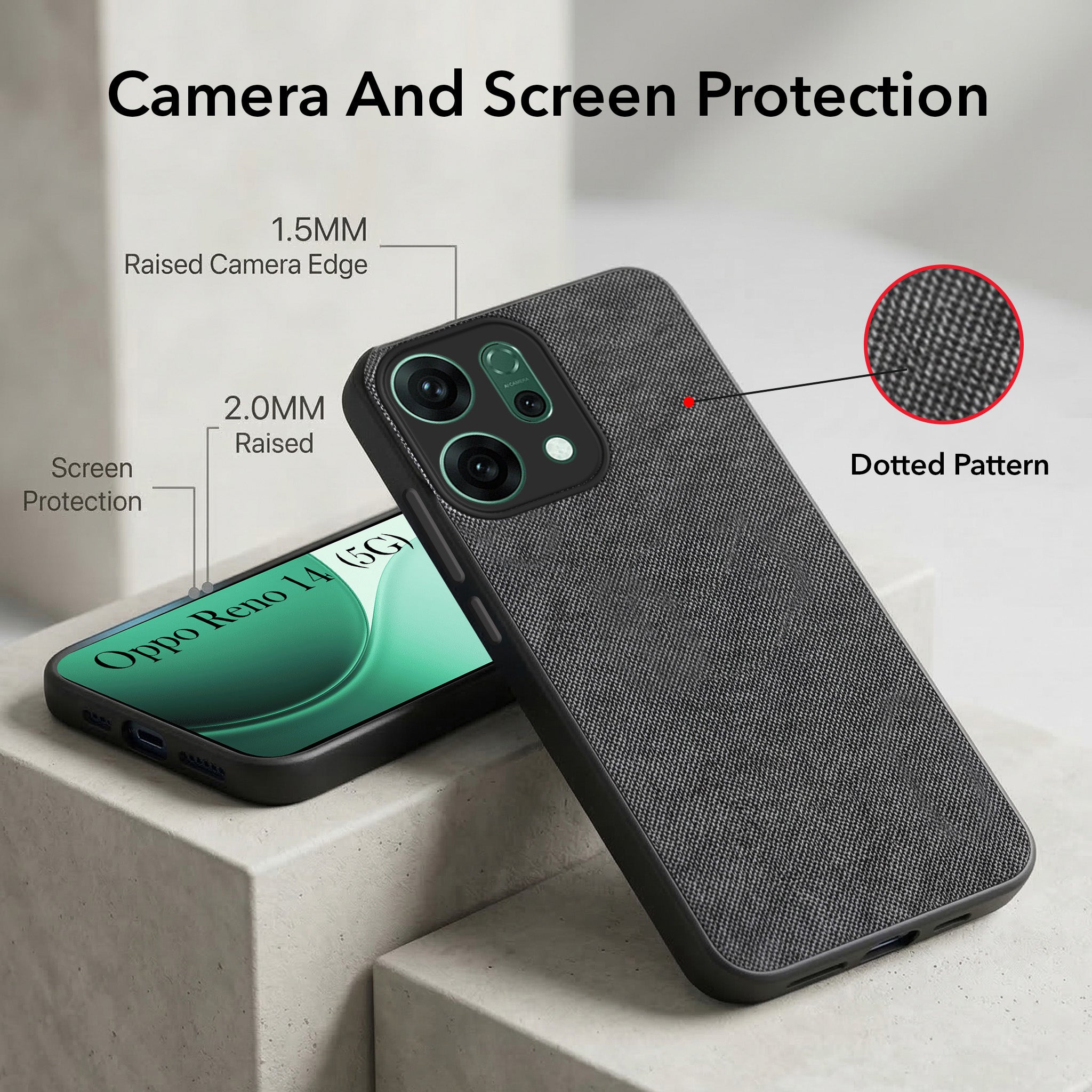 For Oppo Reno14 5G | Oppo Reno 14 5G Combo (Textured Grip Design | Micro-Fiber Cloth Inside | Oleophobic Coating Screen Glass)