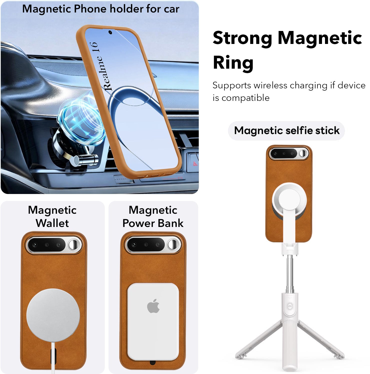 For Realme 16 Back Cover Case Leather Finish (MagSafe Compatible Wireless Charging | Soft Touch | Camera Bump Protection)
