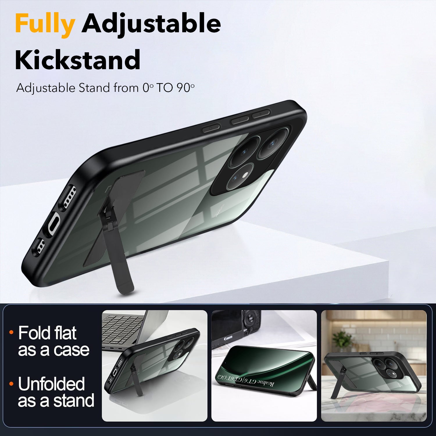 For Realme GT 6 | GT 6T 5G Back Cover Case (Built-in Stand | Lifetime Anti Yellow | Kickstand Shockproof | Camera Protection | MagSafe Compatible)
