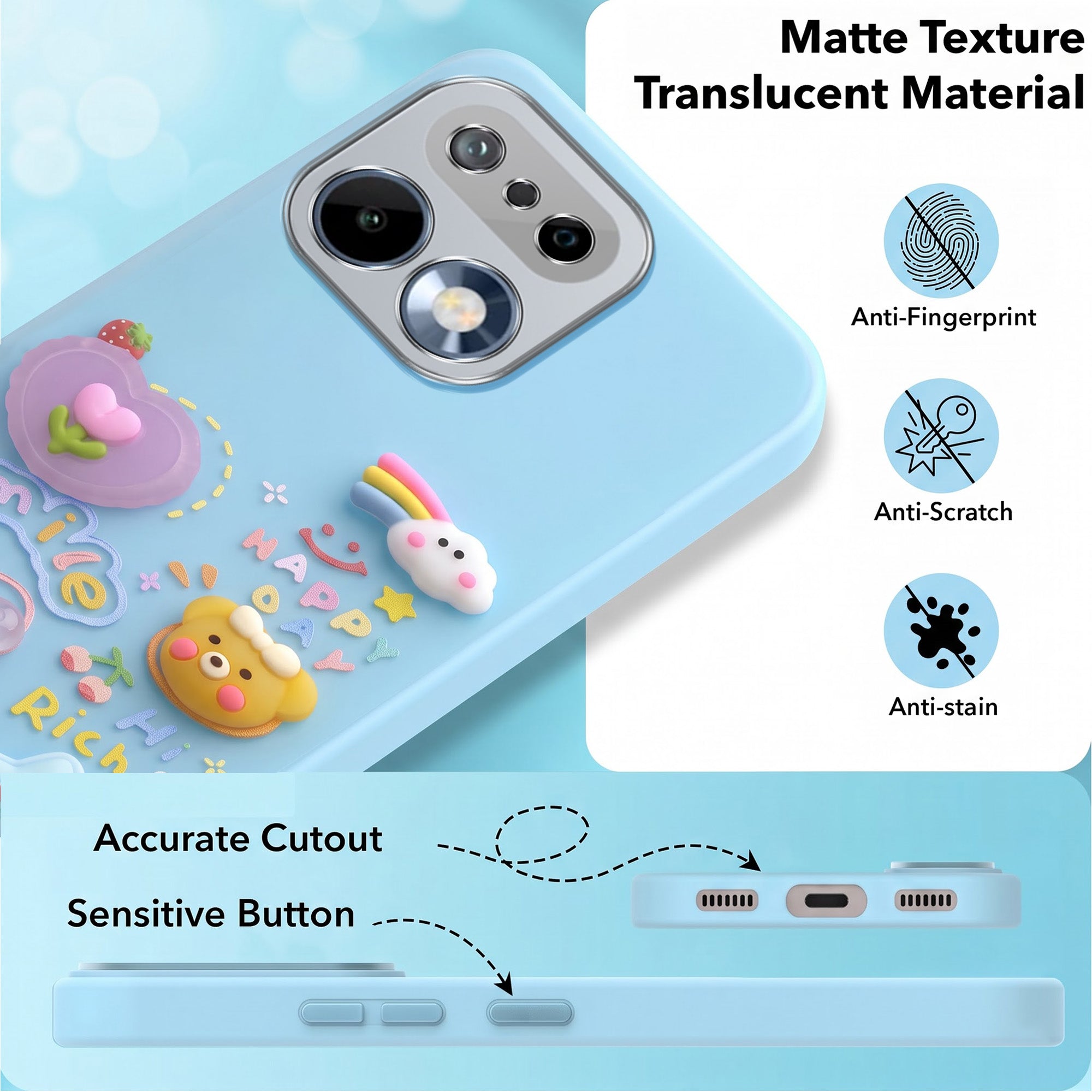 For Realme 16 Pro Back Cover Case (3D Cute Cartoons | Hard Back Side Soft | Matte Premium Finish | HD Printing)