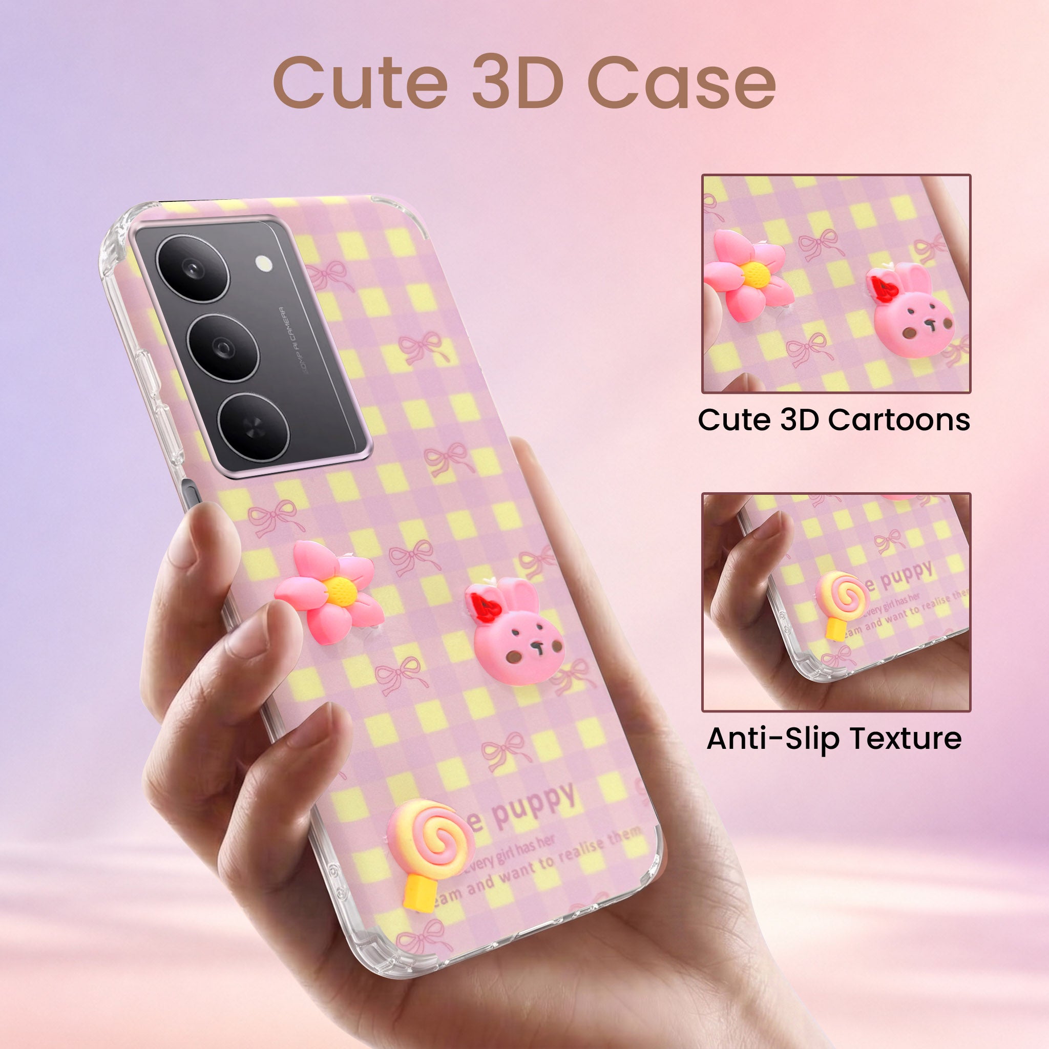For Realme 14X Back Cover Case (3D Cute Cartoons | Hard Back Side Soft | Matte Premium Finish | HD Printing)