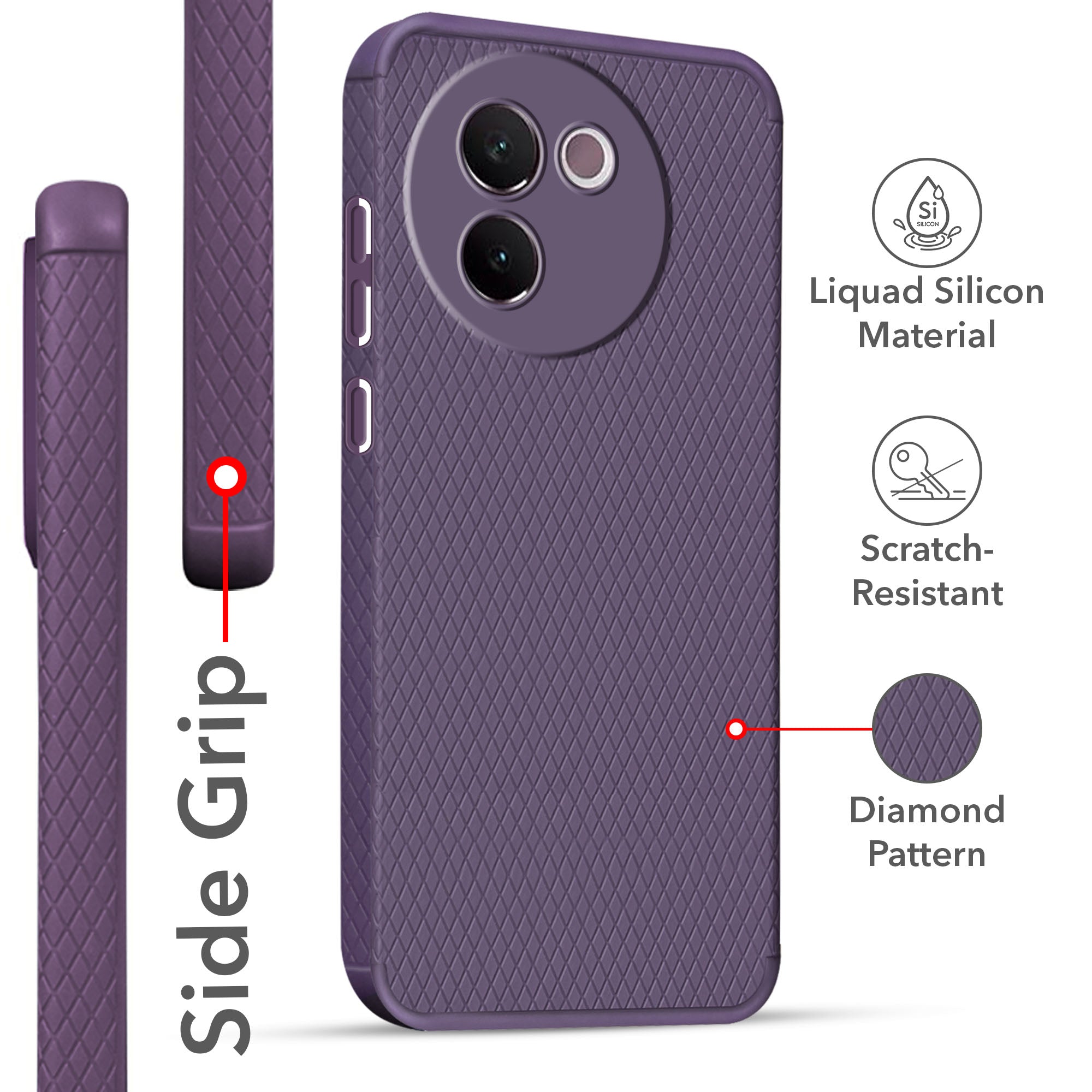 For Vivo V30e 5G Back Cover Case (Liquid Silicone | Side Grip | Camera Protection