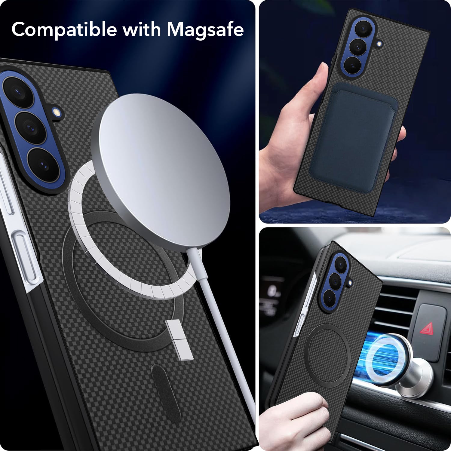 For Samsung Galaxy Z Fold 7 Back Cover Case (MagSafe Wireless Charging Compatible | Hexa Leather Finish | Inside Microfiber Cloth)