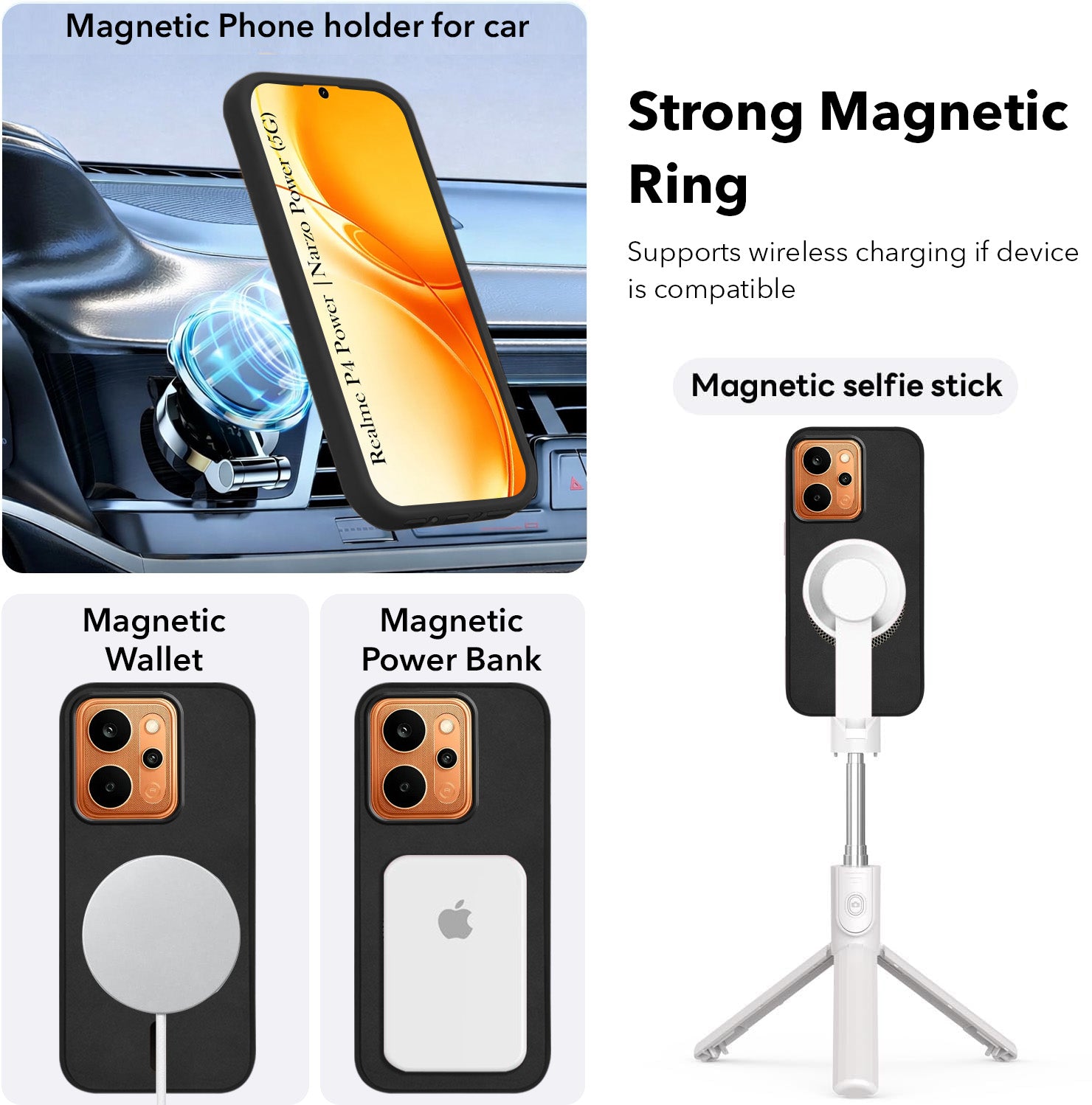 For Realme P4 Power 5G | Realme Narzo Power Back Cover Case Leather Finish (MagSafe Compatible Wireless Charging | Soft Touch | Camera Bump Protection)