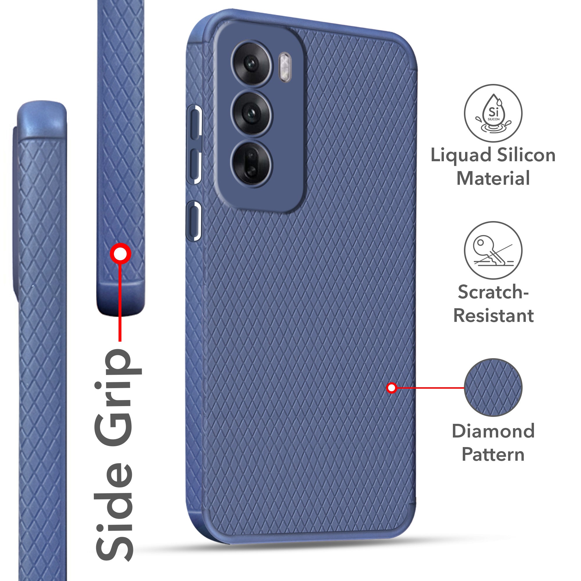 For Oppo Reno12 5G | Oppo Reno 12 5G Back Cover Case  (Liquid Silicone | Side Grip | Camera Protection)