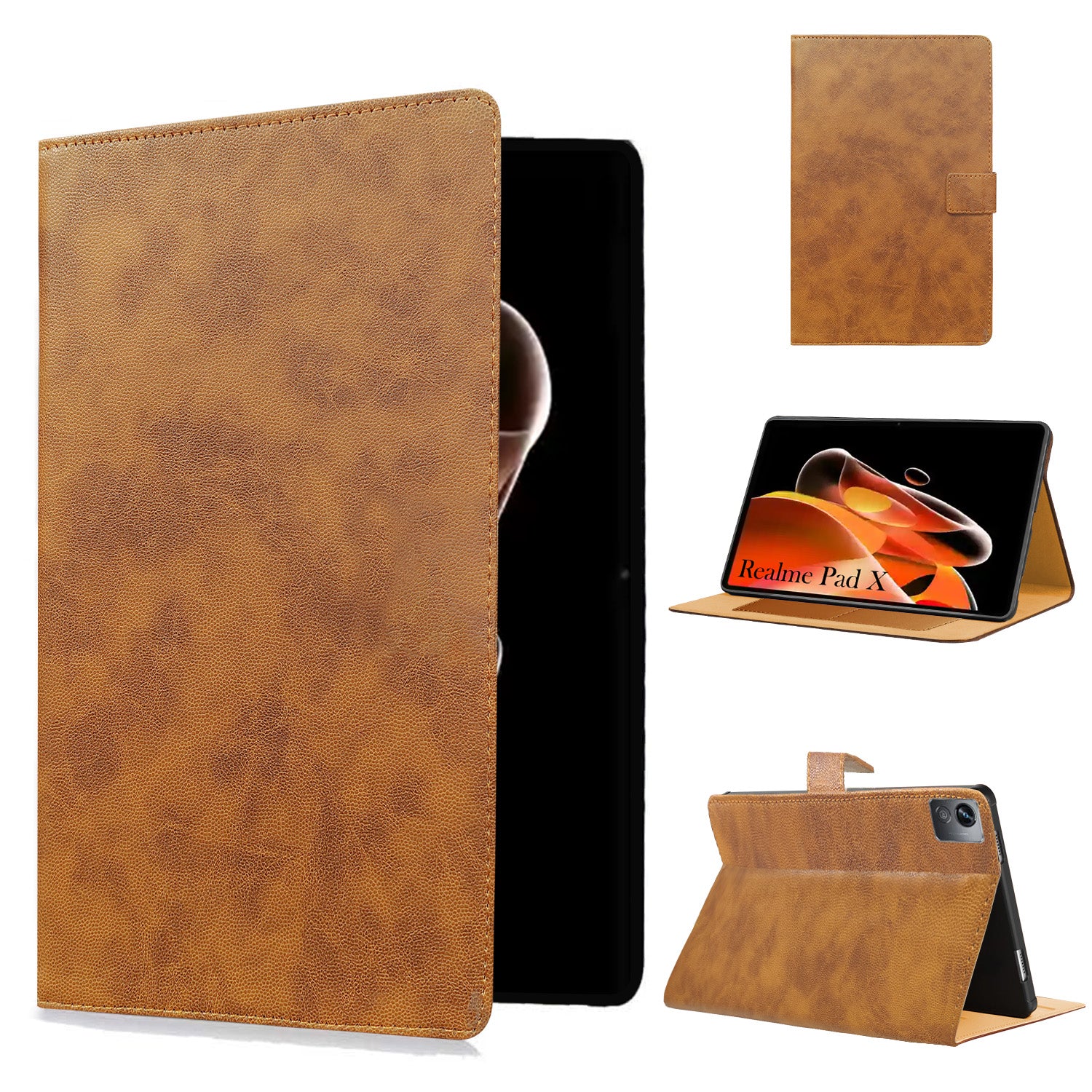 For Realme Pad X 11 Inch  RMP2107/P2108 Flip Cover Folio Cover(PU Leather | Multi-Angle Smart Stand | Card Storage Slots | Silicone Back Pouch)