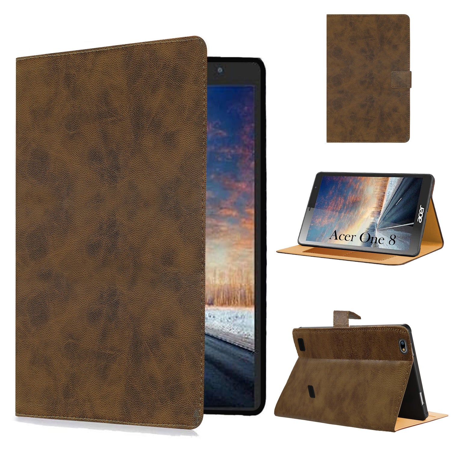 For Acer One 8 8 Inch Flip Cover Folio Cover (PU Matte Leather | Multi-Angle Smart Stand | Card Storage Slots | Silicone Back Pouch)