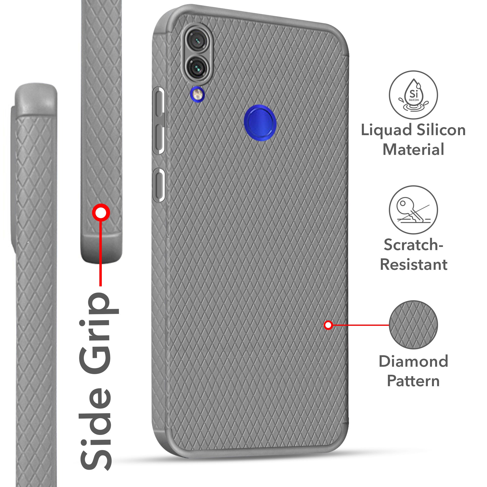 For Redmi Note 7 | Note 7S | Note 7 Pro Back Cover Case (Liquid Silicone | Side Grip | Camera Protection)