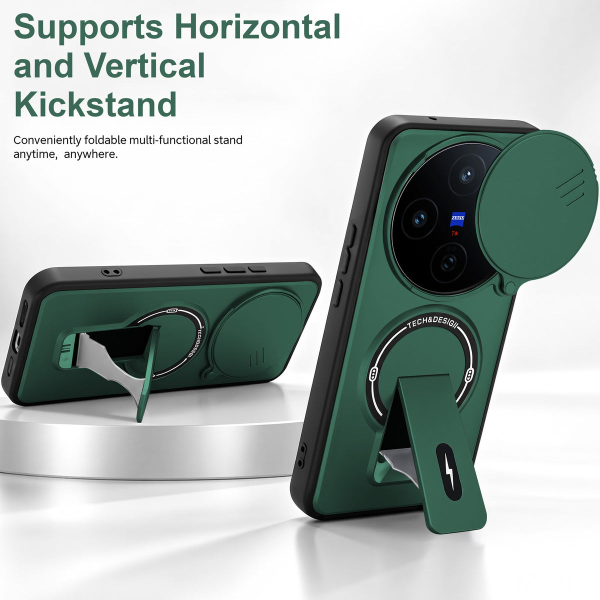 For Vivo X200T Back Case Cover Metallic (Hybrid Armor Kickstand | Sliding Shutter Camera Protection | MagSafe Compatible)