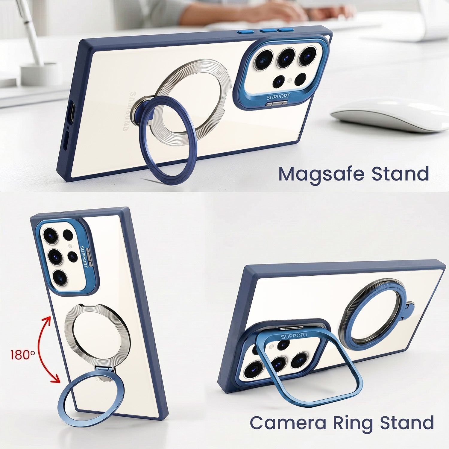 For Samsung Galaxy S23 Ultra Back Cover Case Crystal (Lifetime Anti Yellow | Magnetic Ring Stand | Camera Lens Protection | MagSafe Compatible)