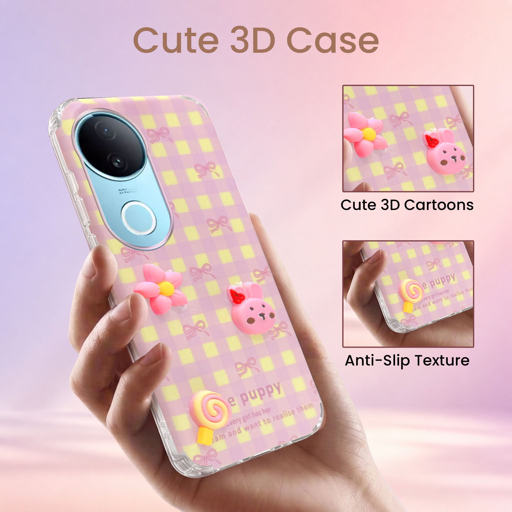 For Vivo iQOO Z10R Back Cover Case (3D Cute Cartoons | Hard Back Side Soft | Matte Premium Finish | HD Printing)