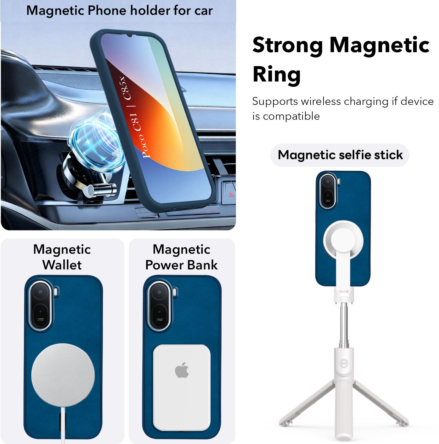 For Poco C81 |  C85X Back Cover Case Leather Finish (MagSafe Compatible Wireless Charging | Soft Touch | Camera Bump Protection)
