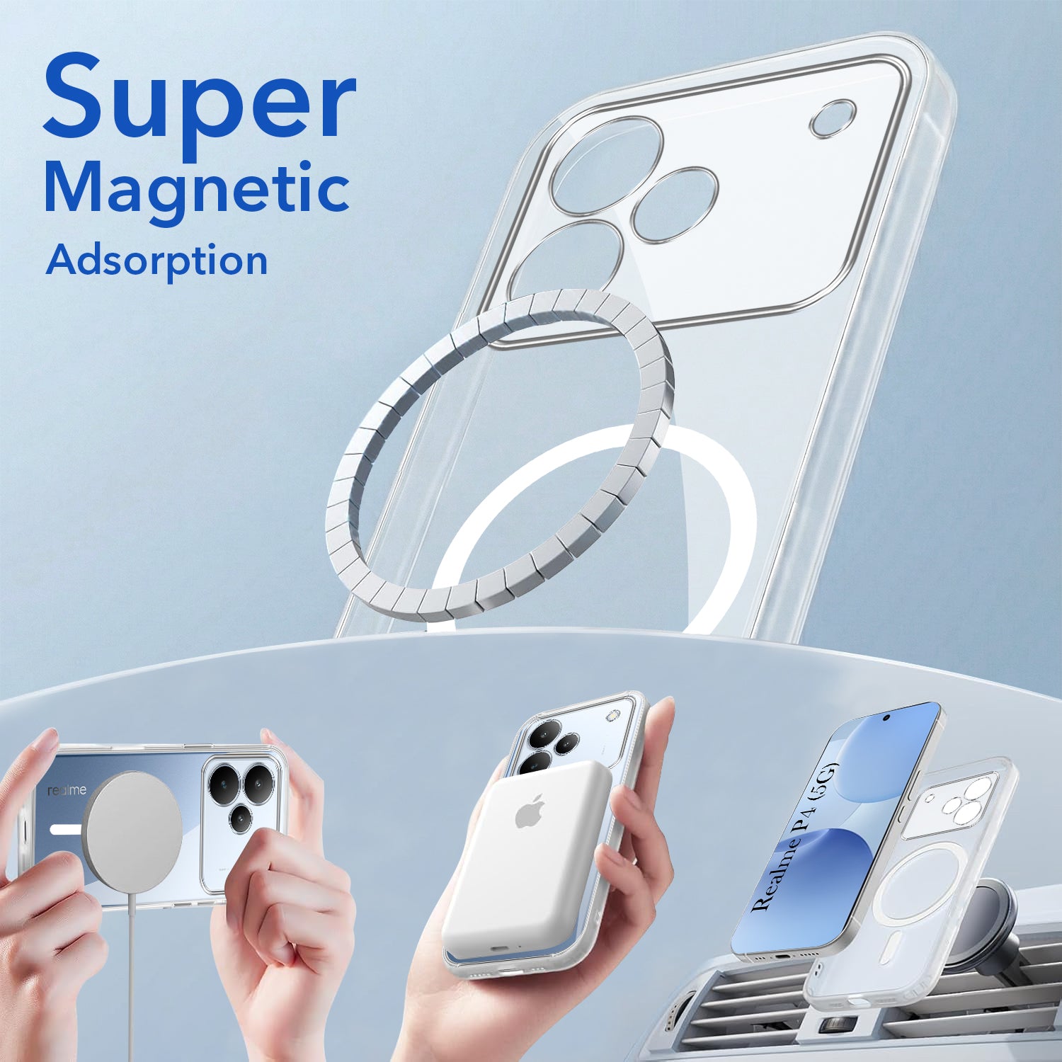 For Realme P4 Back Cover Case Lifetime Anti-Yellow MagSafe Compatible Clear (Sleek Hard Crystal | Shockproof and Camera Protection)