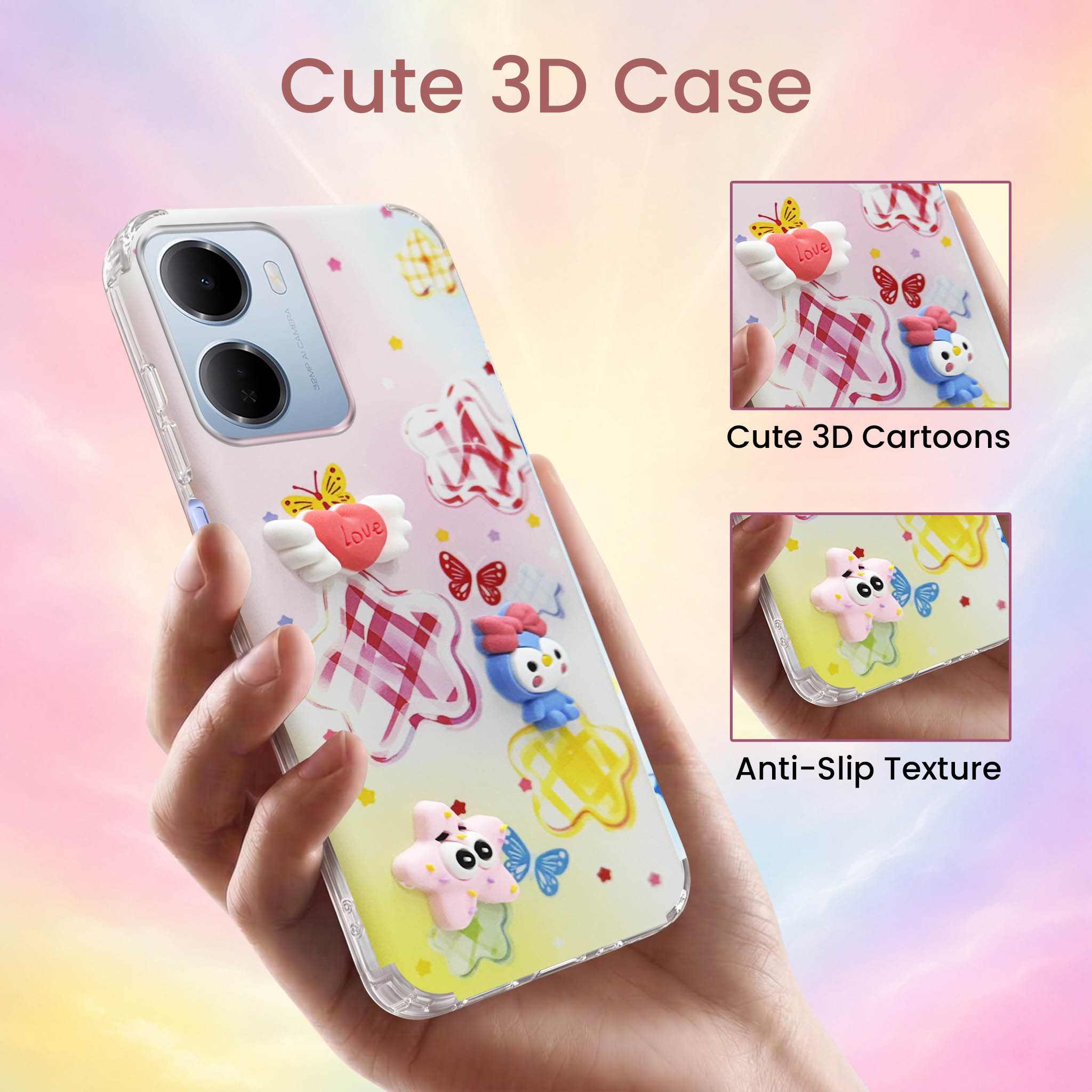 For Redmi 15A 5G Back Cover Case (3D Cute Cartoons | Hard Back Side Soft | Matte Premium Finish | HD Printing)