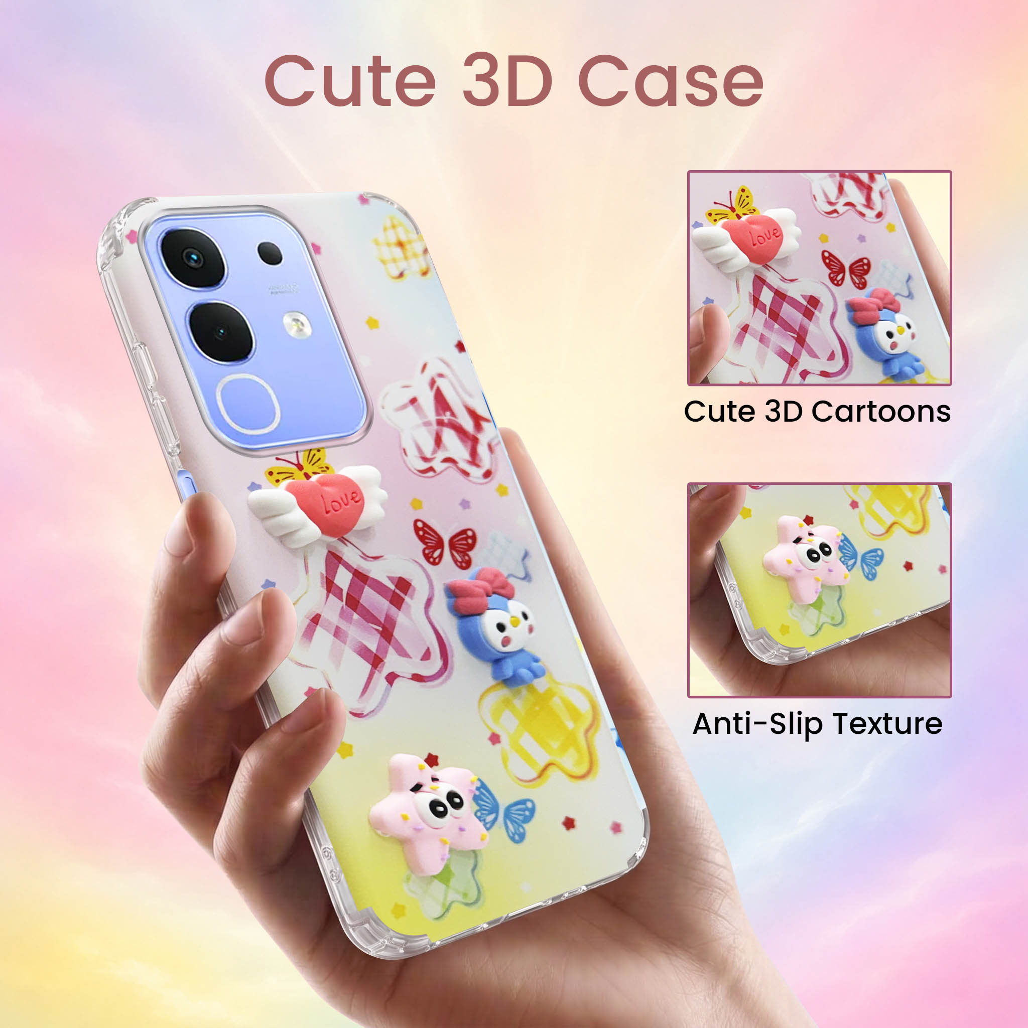 For Vivo iQOO Z10x Back Cover Case (3D Cute Cartoons | Hard Back Side Soft | Matte Premium Finish | HD Printing)