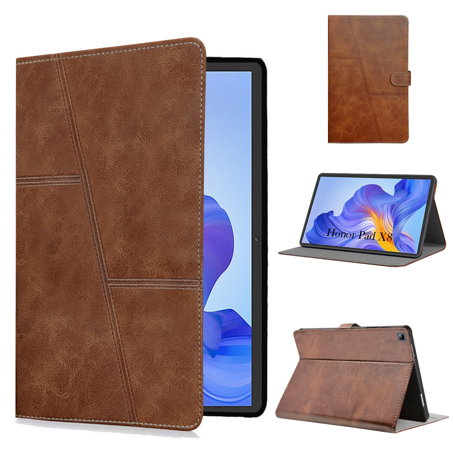 For Flip Cover Folio Case Honor Pad X8 10 Inch AGM3-W09HN (PU Leather | Multi-Angle Smart Stand | Card Storage Slots | Silicone Back Pouch)