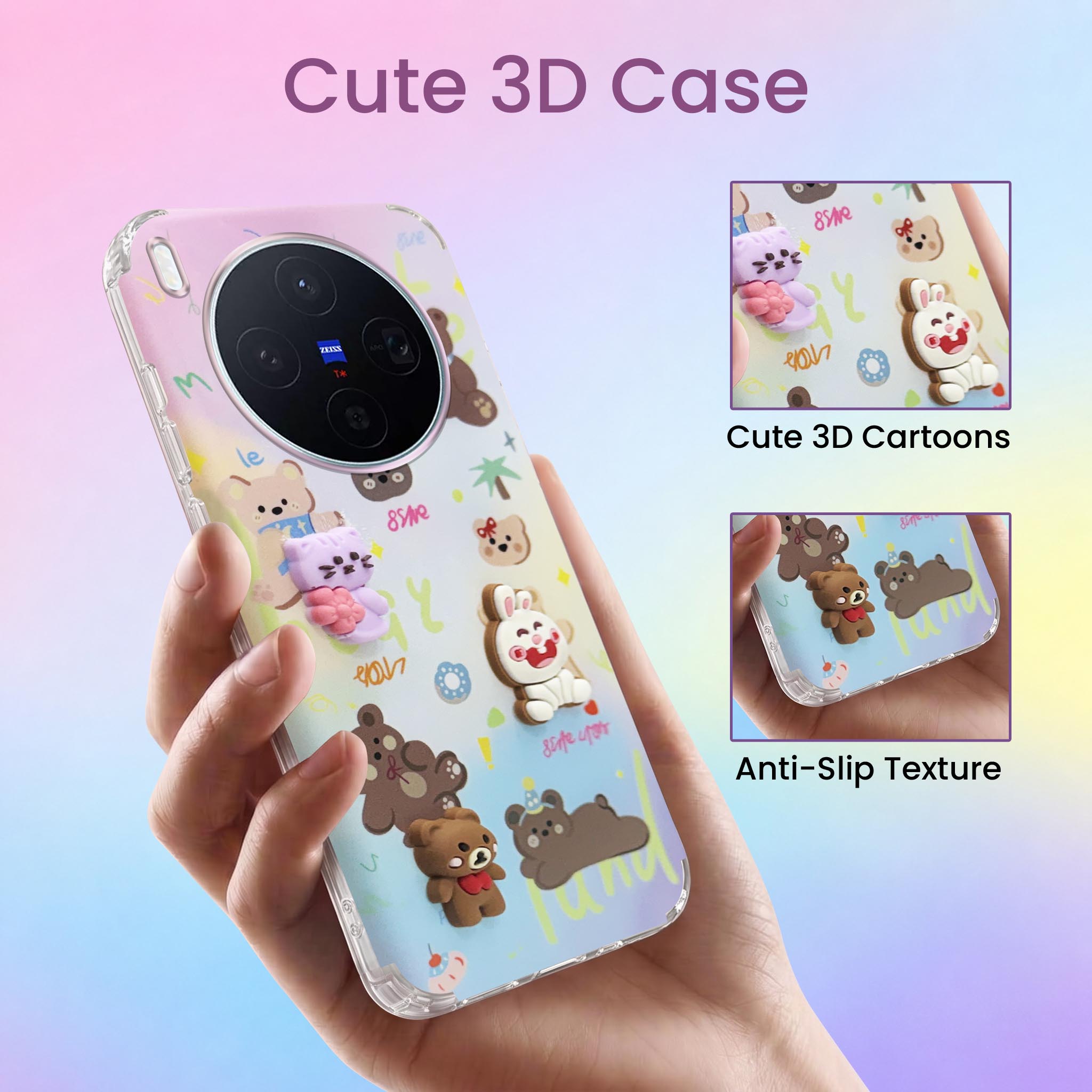 For Vivo X300 5G Back Cover Case (3D Cute Cartoons | Hard Back Side Soft | Matte Premium Finish | HD Printing)