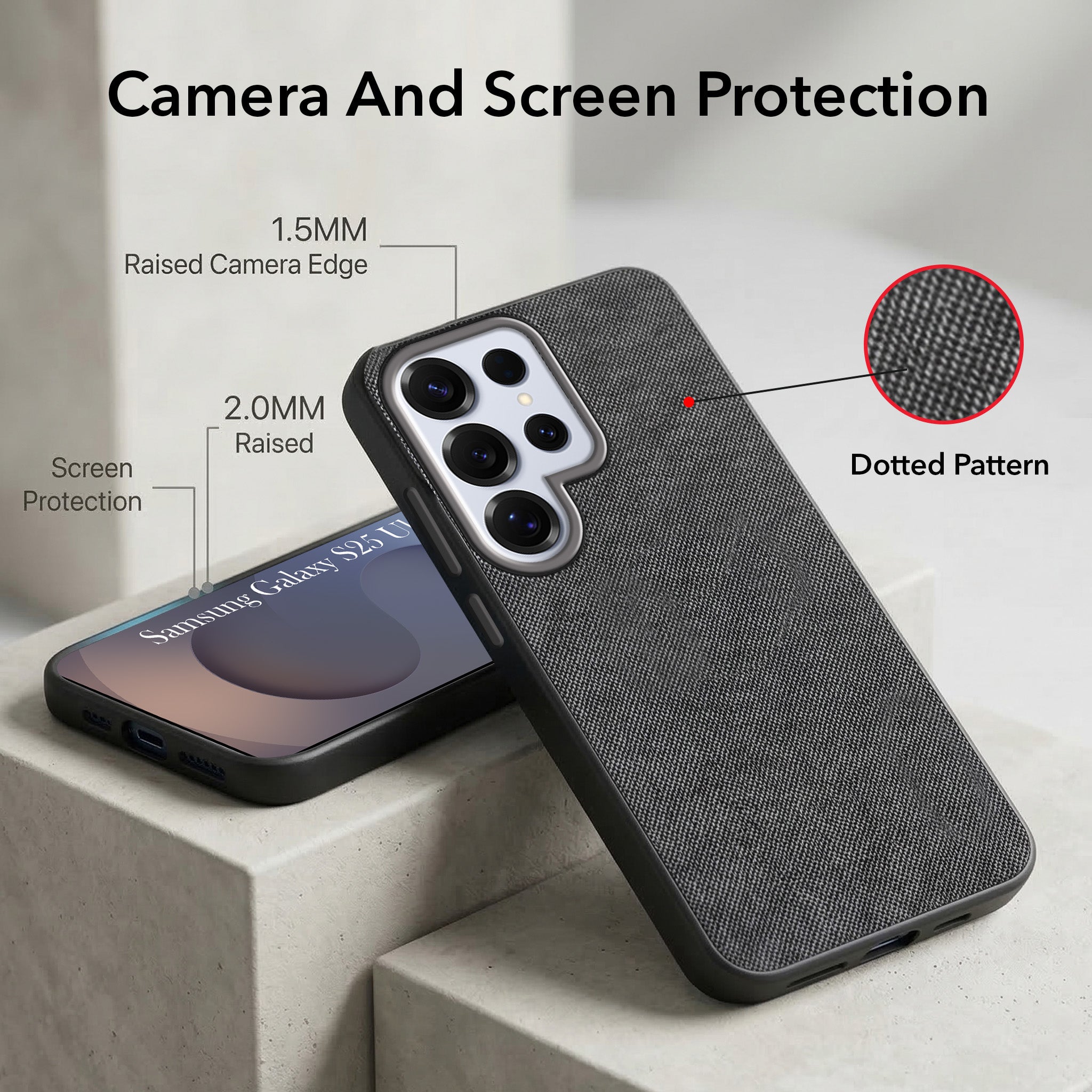 For Samsung Galaxy S25 Ultra Combo (Textured Grip Design | Micro-Fiber Cloth Inside | Oleophobic Coating Screen Glass)