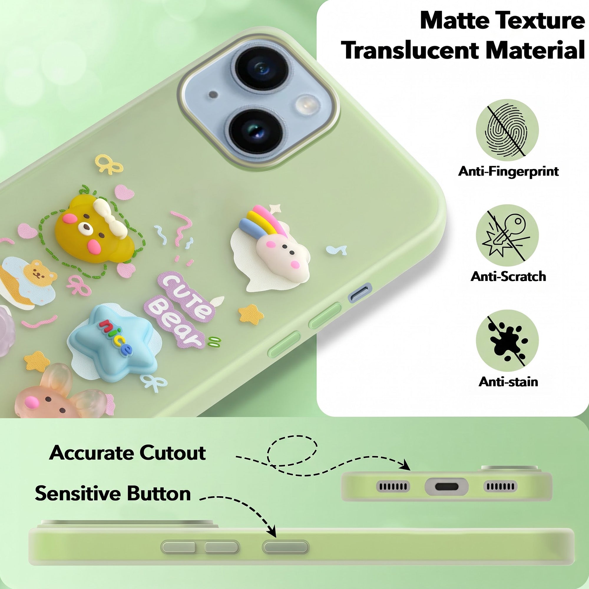 For Apple iPhone 14 Back Cover Case (Cute 3D cartoon charms design | Slim Aesthetic Case for Girls | Camera Protection | Hard Unbreakable)