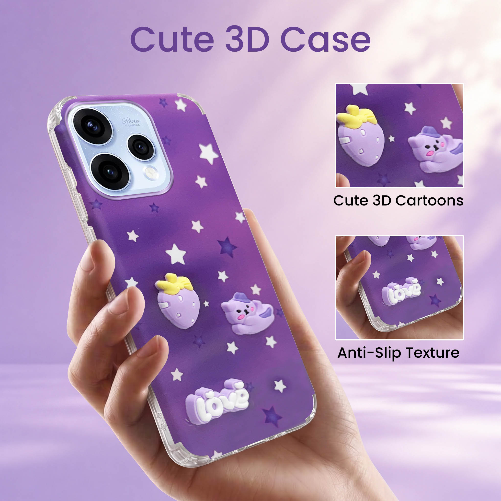 For Oppo Reno15 5G | Oppo Reno 15 5G Back Cover Case (3D Cute Cartoons | Hard Back Side Soft | Matte Premium Finish | HD Printing)