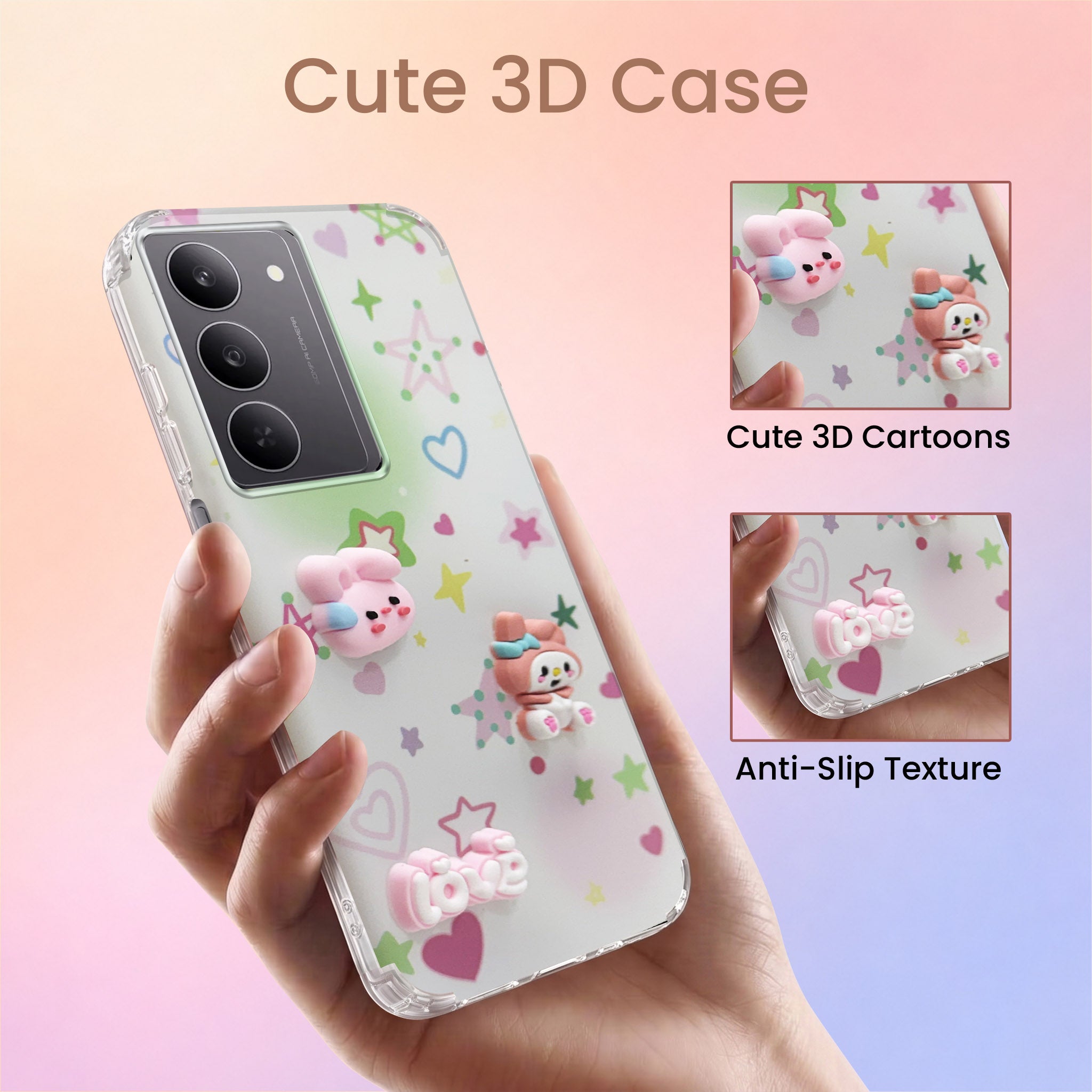 For Realme 14X Back Cover Case (3D Cute Cartoons | Hard Back Side Soft | Matte Premium Finish | HD Printing)