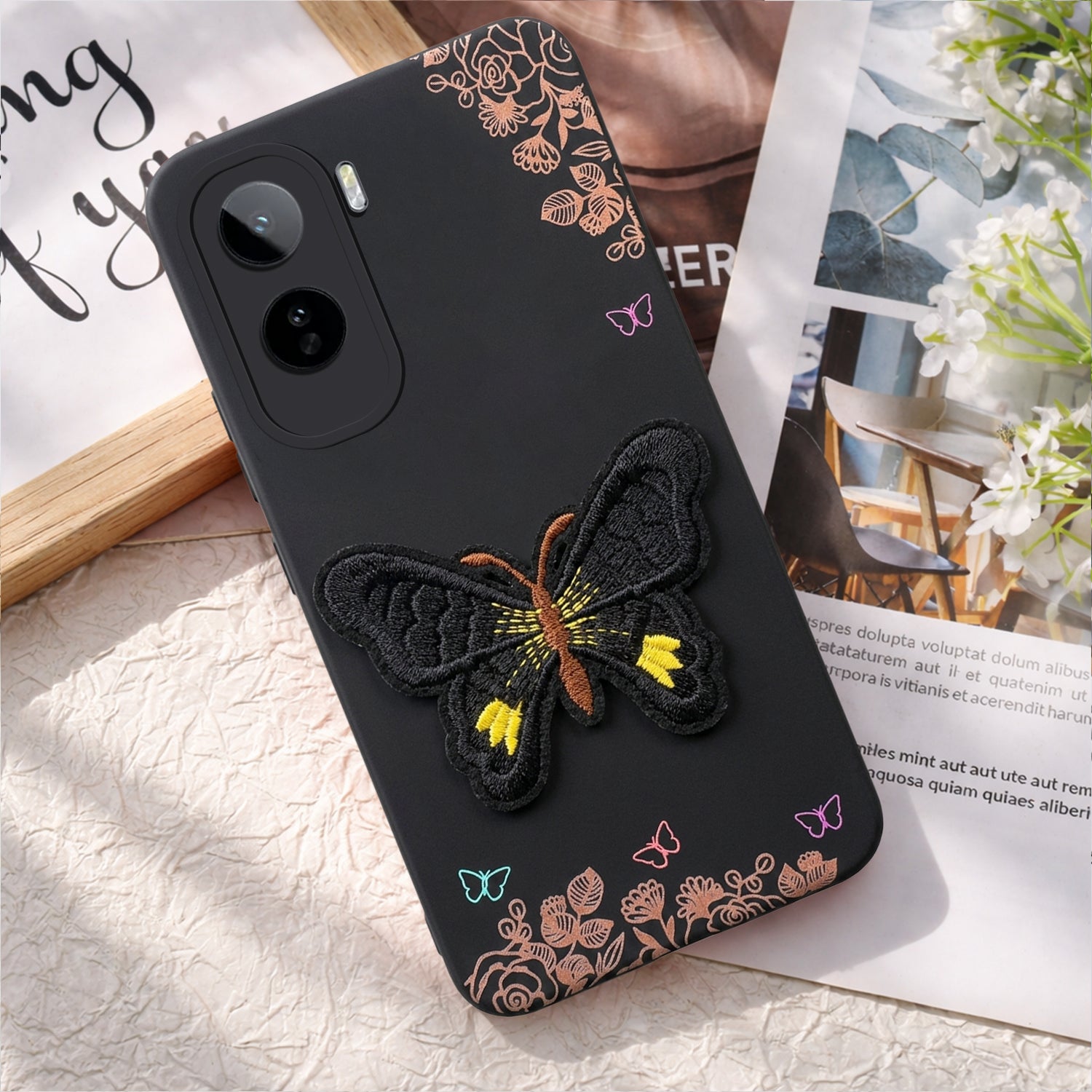 For Vivo T5 Pro 5G Back Cover Case (Soft Butterfly Embroidery | Women Teen Girls | Camera Protection| Matte Silicone)