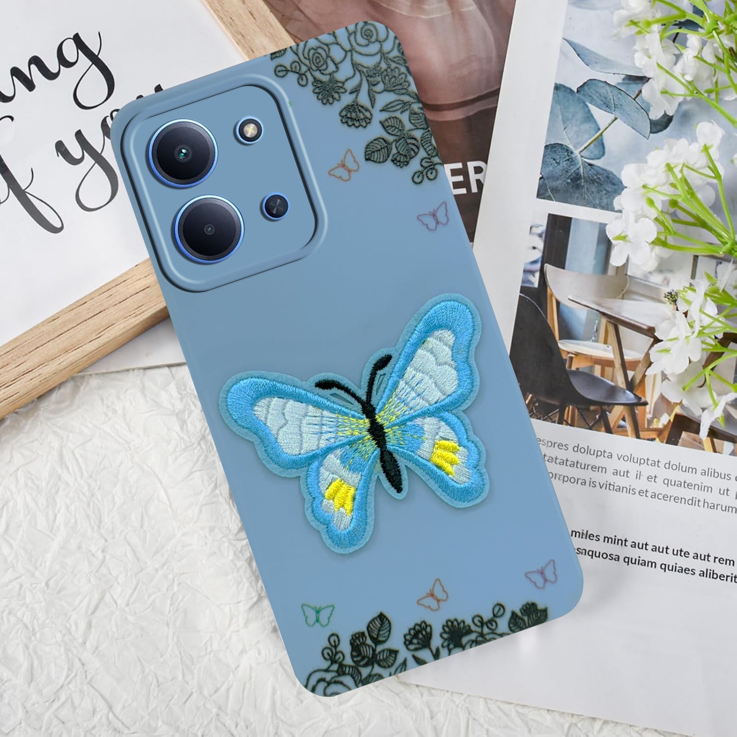 For Redmi 15C Back Cover Case (Soft ButterFly Embroidery | Women Teen Girls | Camera Protection| Matte Silicone)
