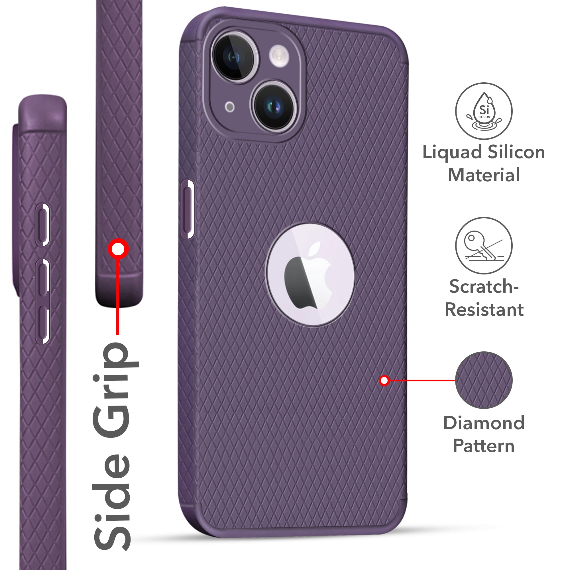 For Apple iPhone 14 Back Cover Case Liquid Silicone (Camera Protection | Side Grip Texture | Soft and Flexible)