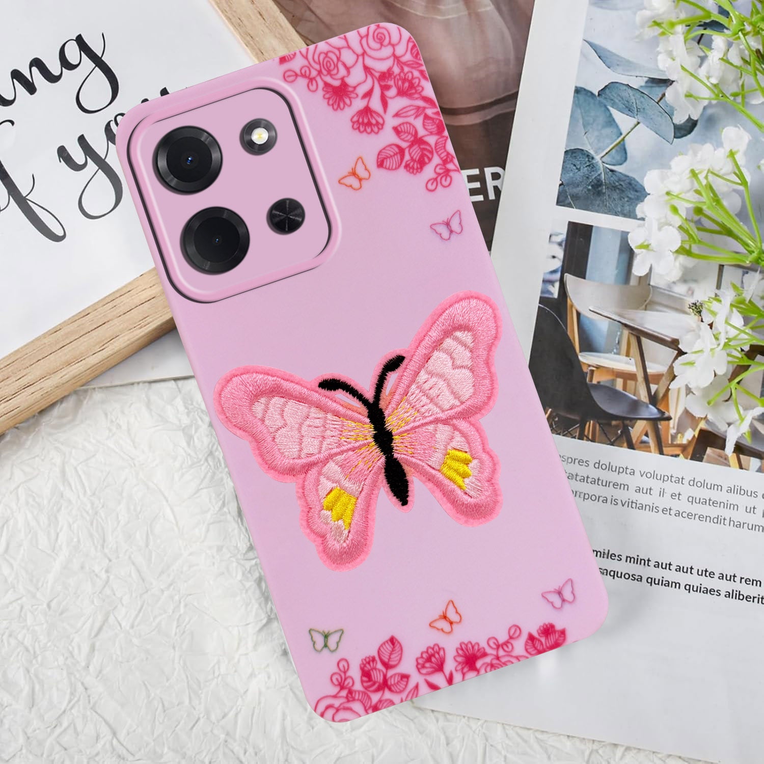 For Poco C85 5G Back Cover Case (Soft ButterFly Embroidery | Women Teen Girls | Camera Protection| Matte Silicone)