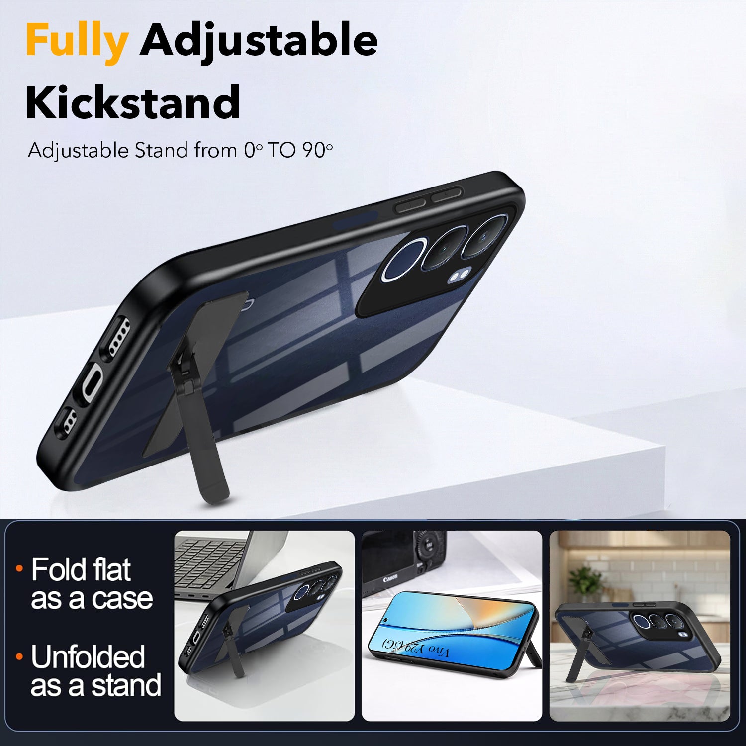 For Vivo Y29 Back Cover Case (Built-in Stand | Lifetime Anti Yellow | Kickstand Shockproof | Camera Protection | MagSafe Compatible)