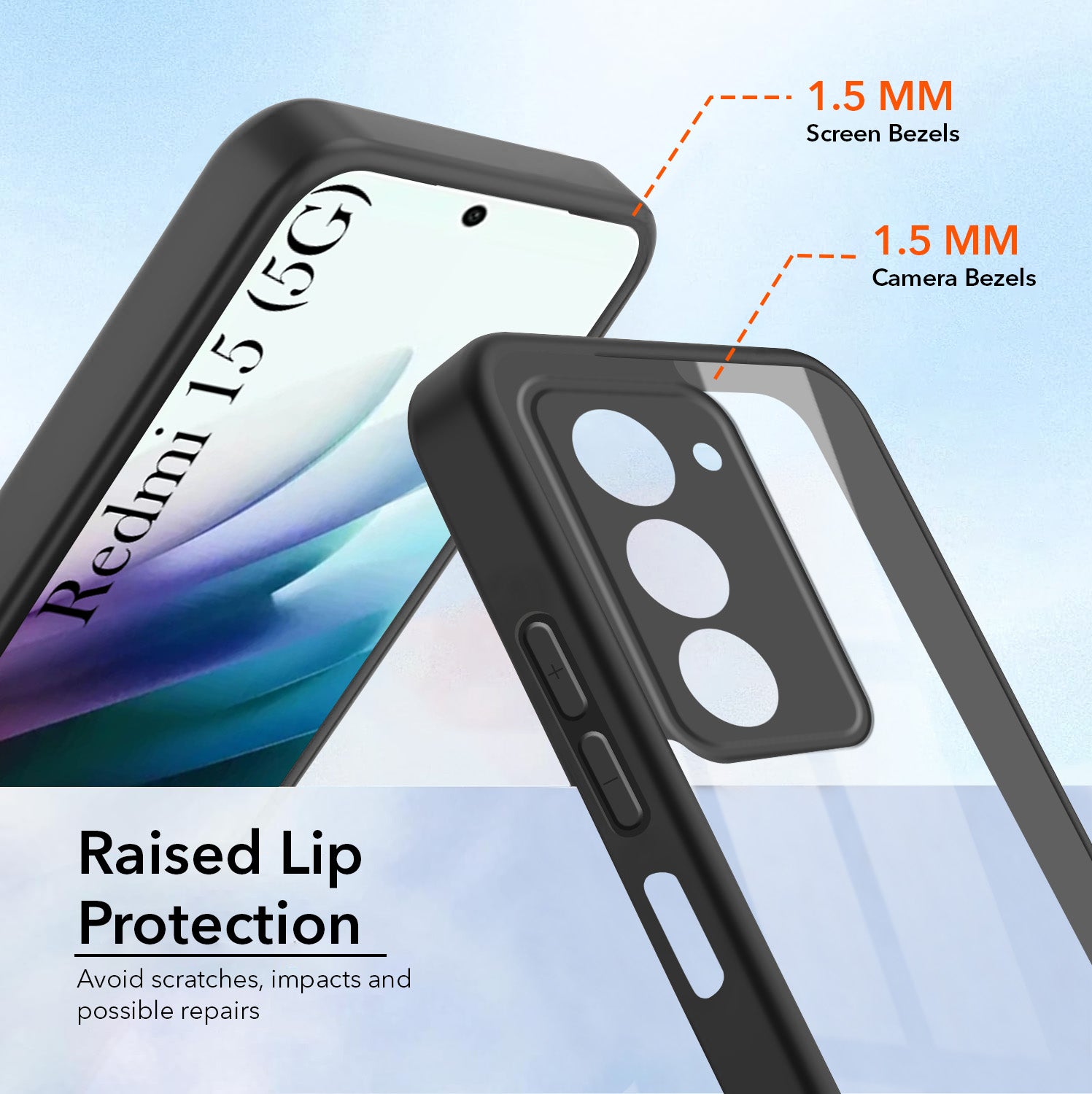 For Redmi 15 Combo with Back Cover and 9H Tempered Glass (Lifetime Anti-Yellow | Crystal Clear Shockproof | Oleophobic Coating Screen Glass)
