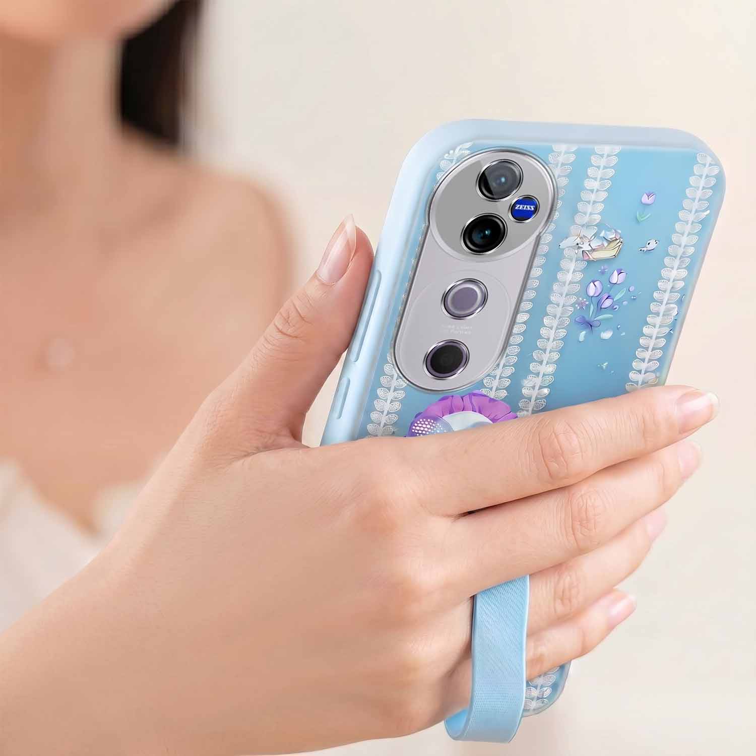 For Vivo V40 | Vivo V40 Pro 5G Back Cover Case (3D Cute Heart Strap Holder | Camera Protection | Designer Girls Print)